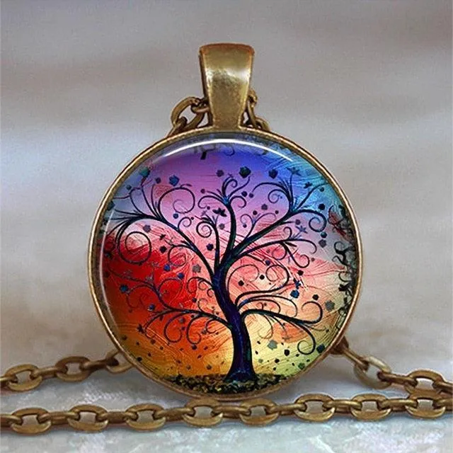 Tree Of Life Glass Cabochon Statement Necklace