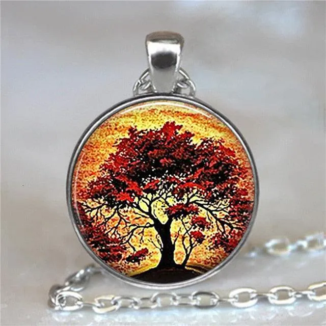 Tree Of Life Glass Cabochon Statement Necklace