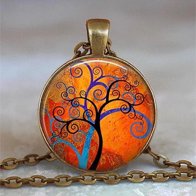 Tree Of Life Glass Cabochon Statement Necklace