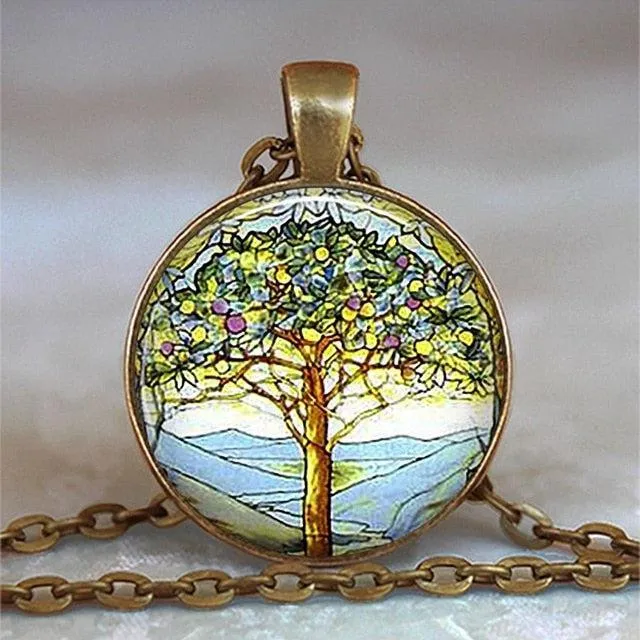Tree Of Life Glass Cabochon Statement Necklace