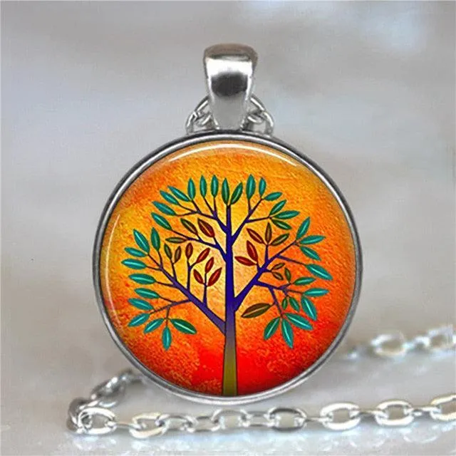 Tree Of Life Glass Cabochon Statement Necklace