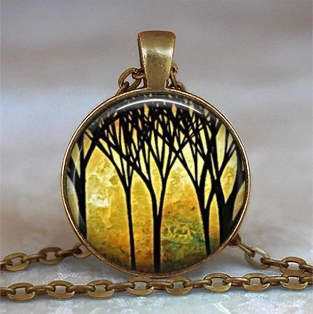 Tree Of Life Glass Cabochon Statement Necklace