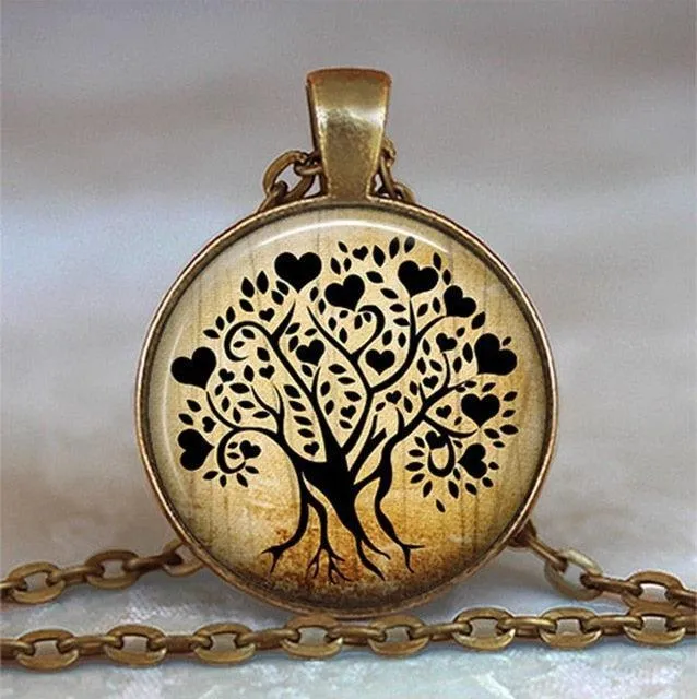 Tree Of Life Glass Cabochon Statement Necklace