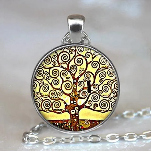Tree Of Life Glass Cabochon Statement Necklace