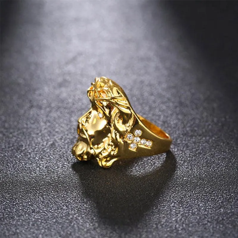 Trendolla Gold Plated Silver Christian Jesus Cross Ring Band Ring