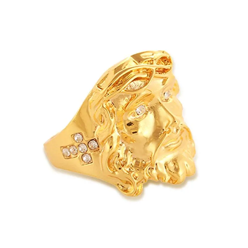 Trendolla Gold Plated Silver Christian Jesus Cross Ring Band Ring