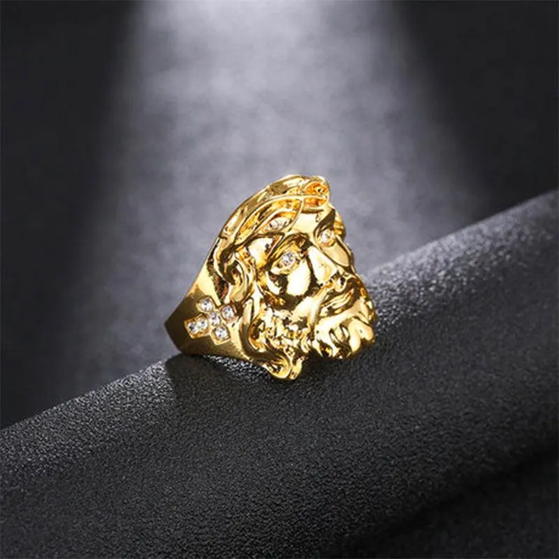 Trendolla Gold Plated Silver Christian Jesus Cross Ring Band Ring