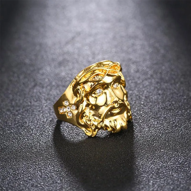 Trendolla Gold Plated Silver Christian Jesus Cross Ring Band Ring