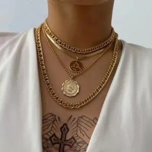 Trendy Choker Coin Necklace For Men And Women Vintage Style Chunky Chain Necklace for Women And Men Neck Accessories