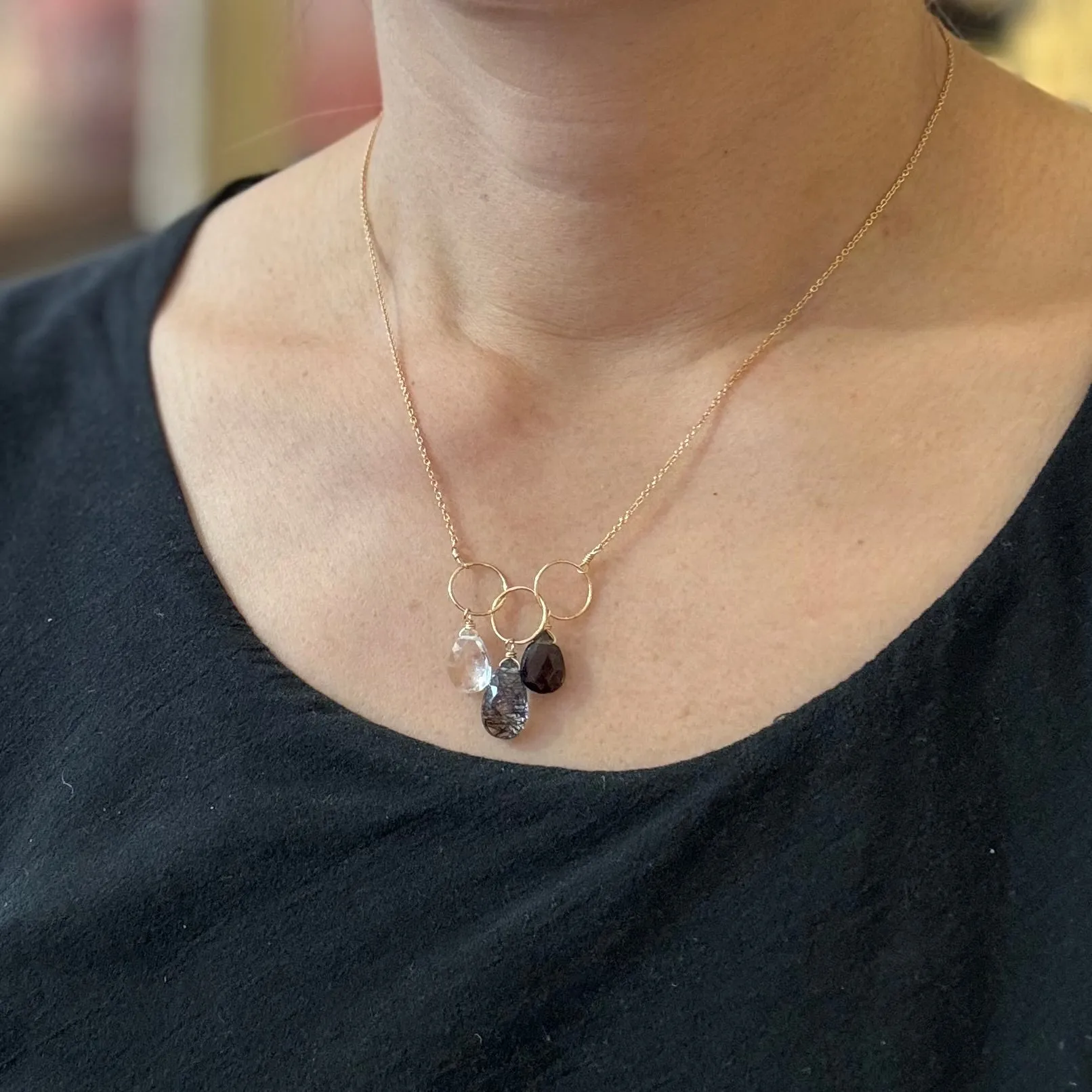 Trio teardrop gem link necklace