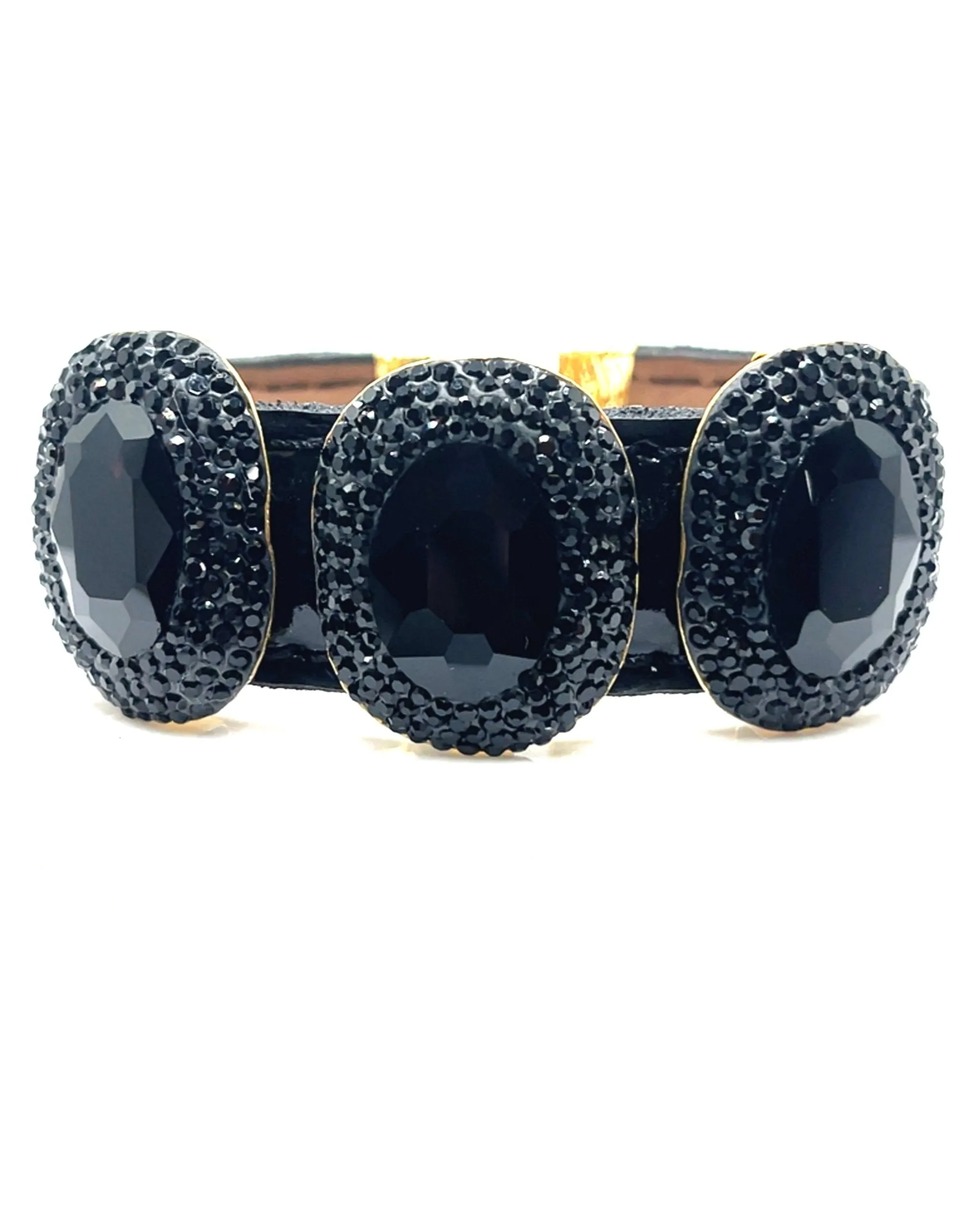 Triple Gemstone & Crystal Leather Cuff Bracelet