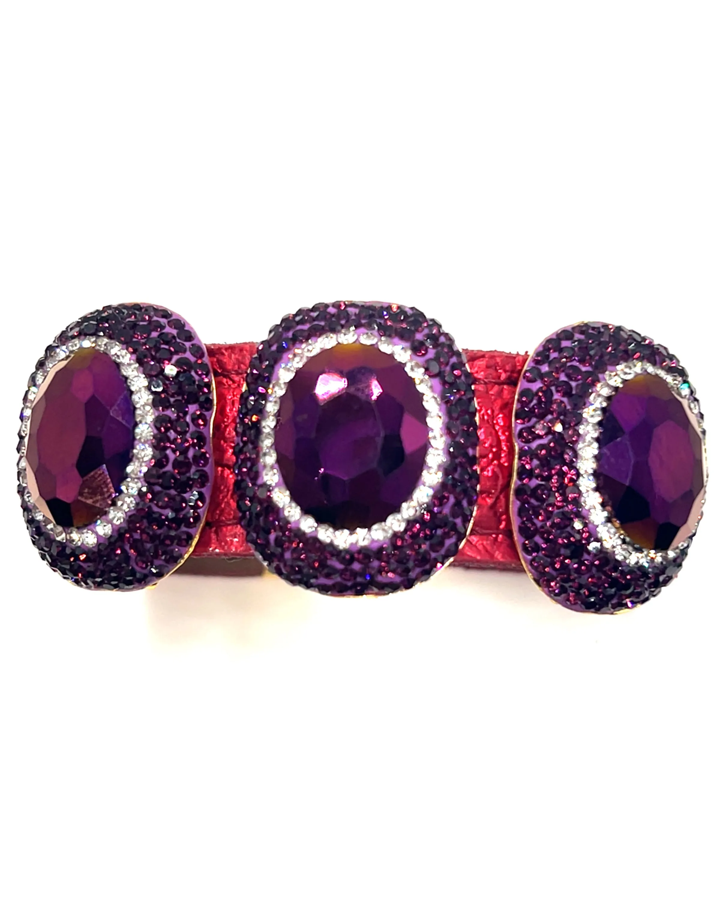 Triple Gemstone & Crystal Leather Cuff Bracelet