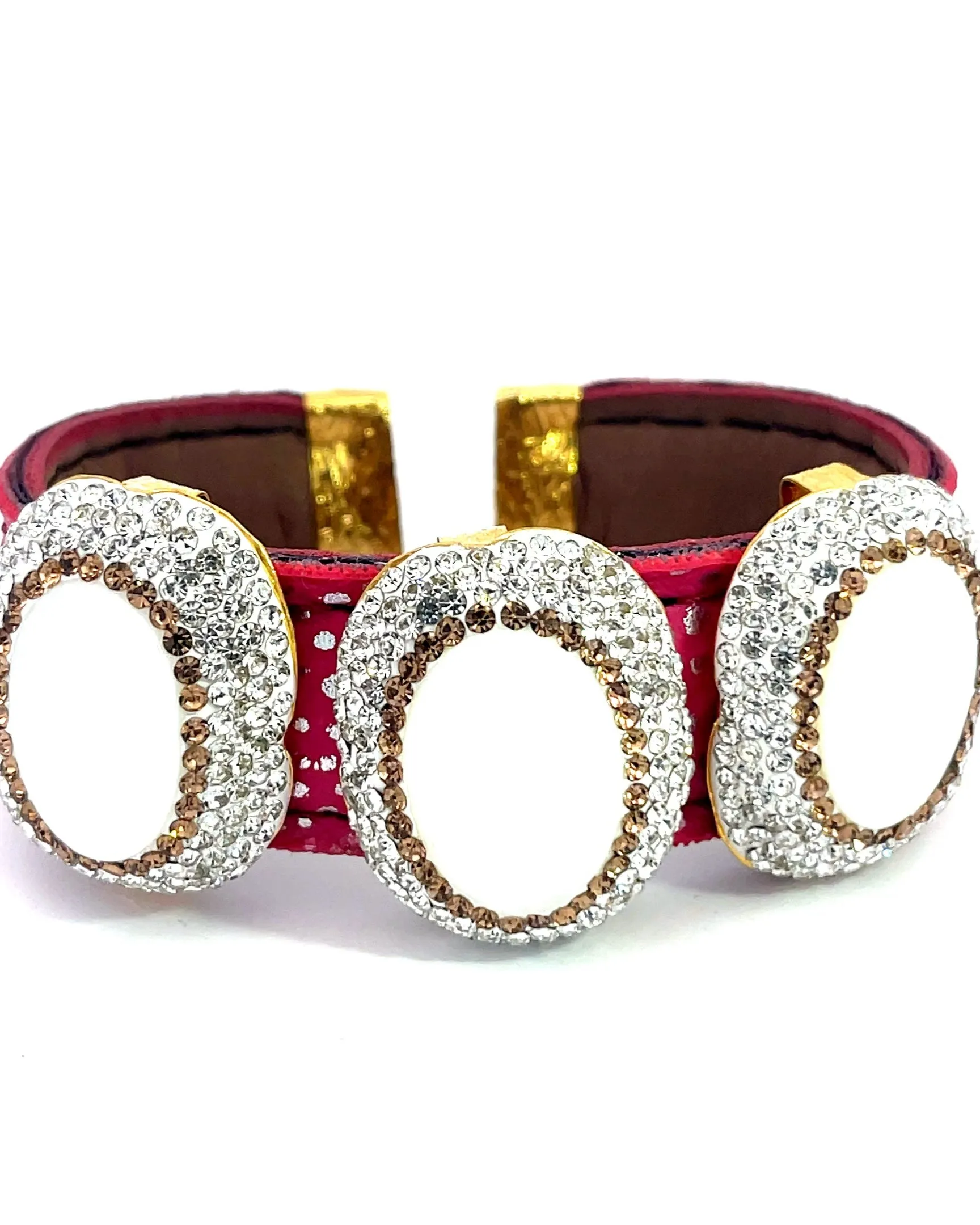 Triple Gemstone & Crystal Leather Cuff Bracelet