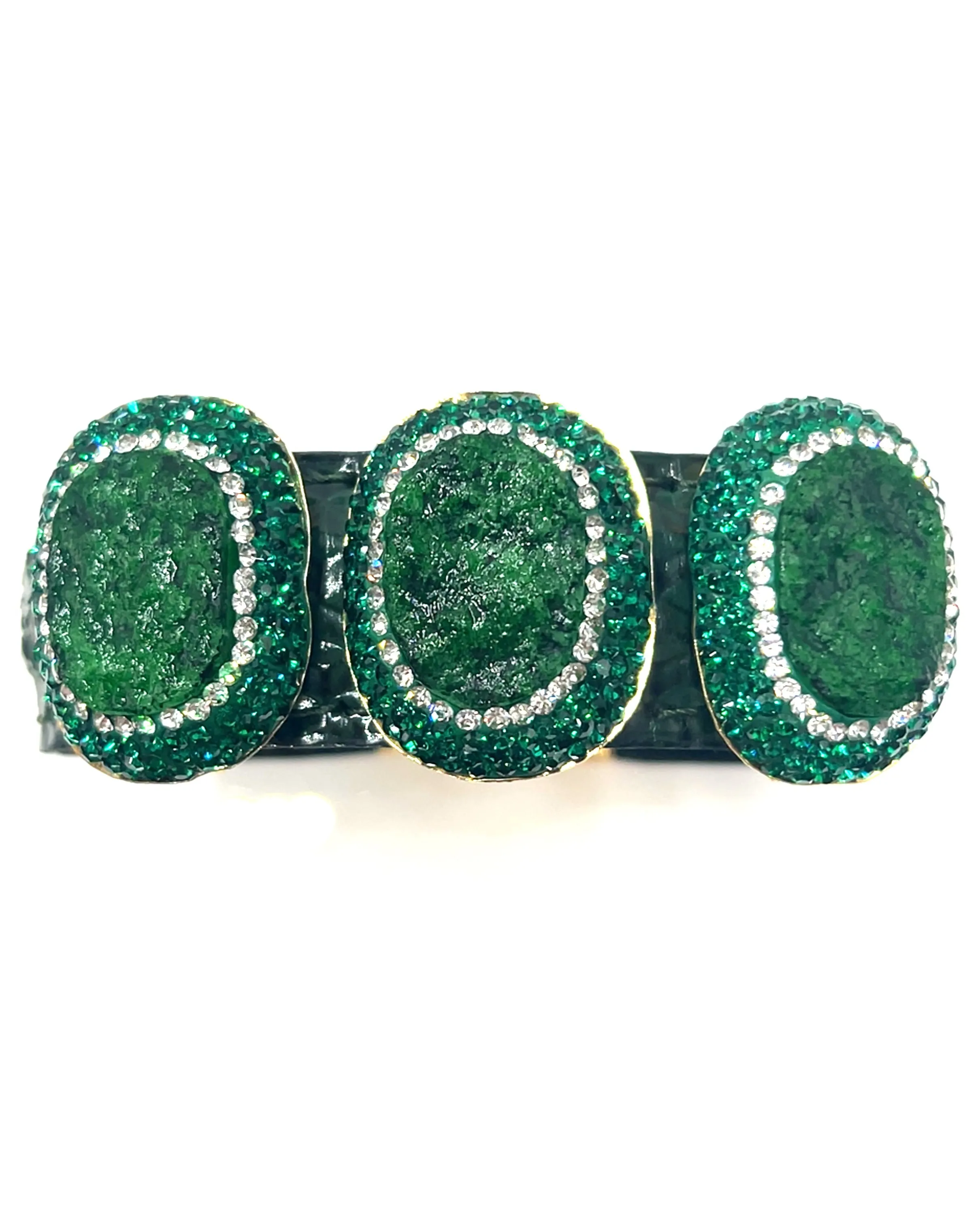 Triple Gemstone & Crystal Leather Cuff Bracelet
