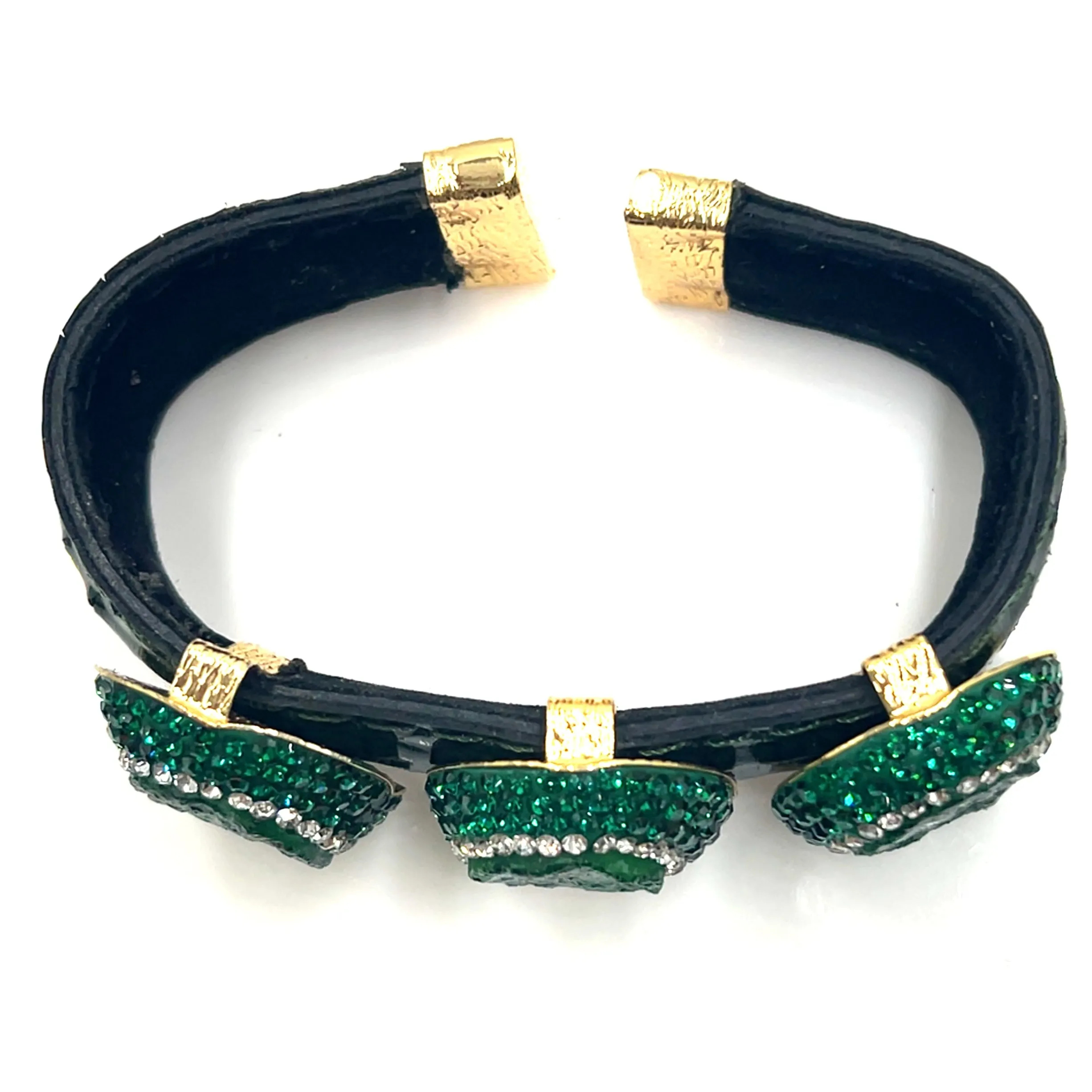 Triple Gemstone & Crystal Leather Cuff Bracelet