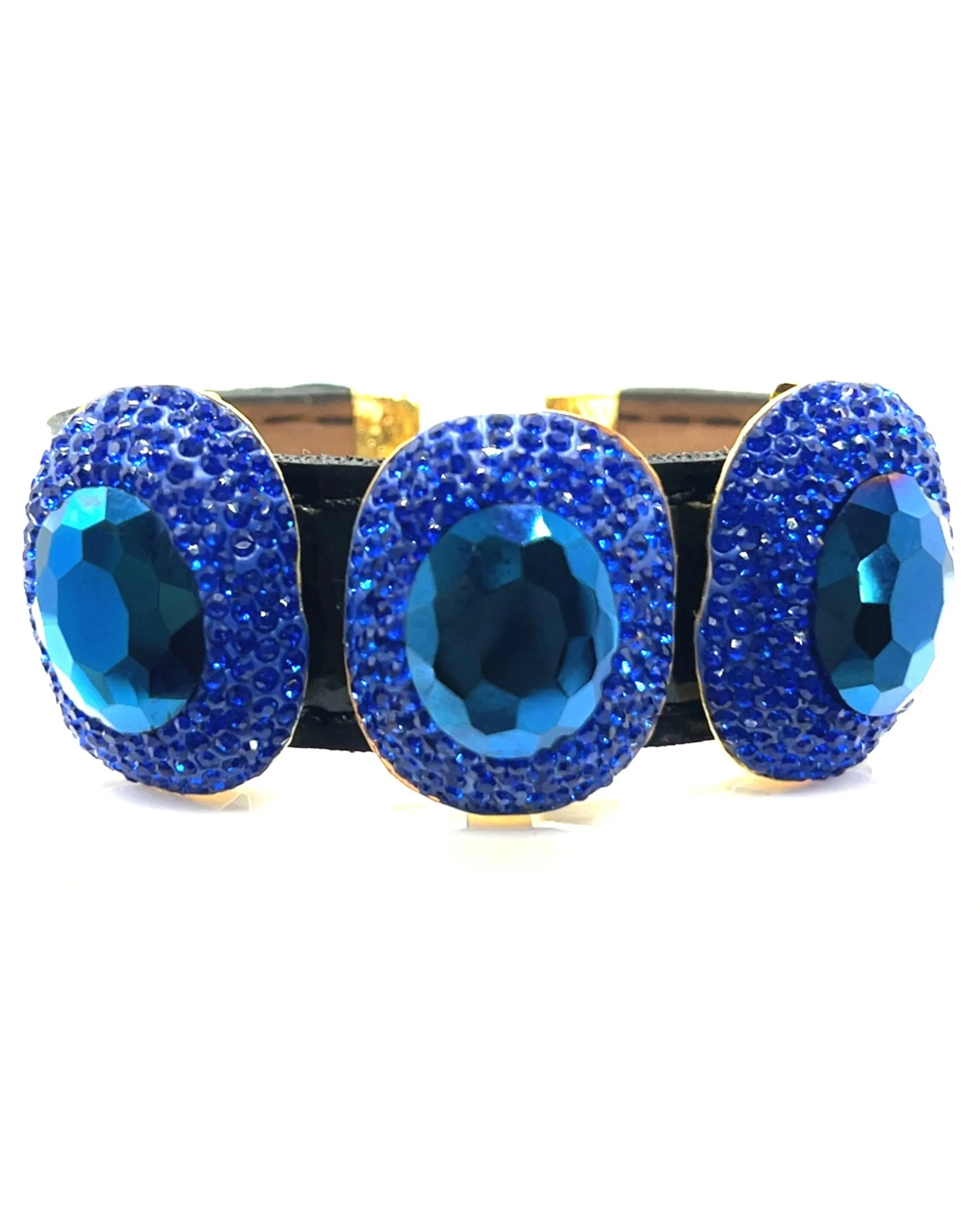 Triple Gemstone & Crystal Leather Cuff Bracelet