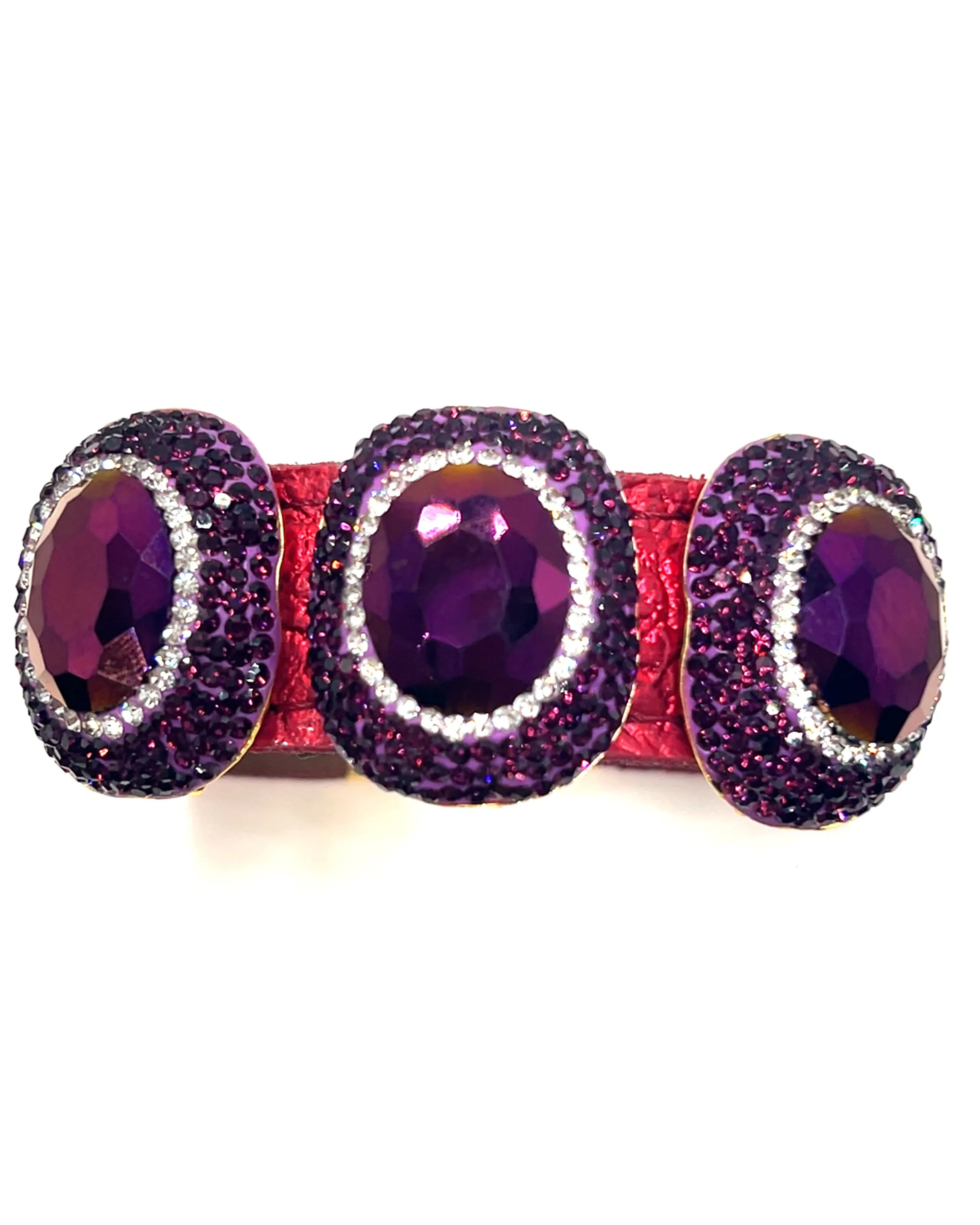 Triple Gemstone & Crystal Leather Cuff Bracelet