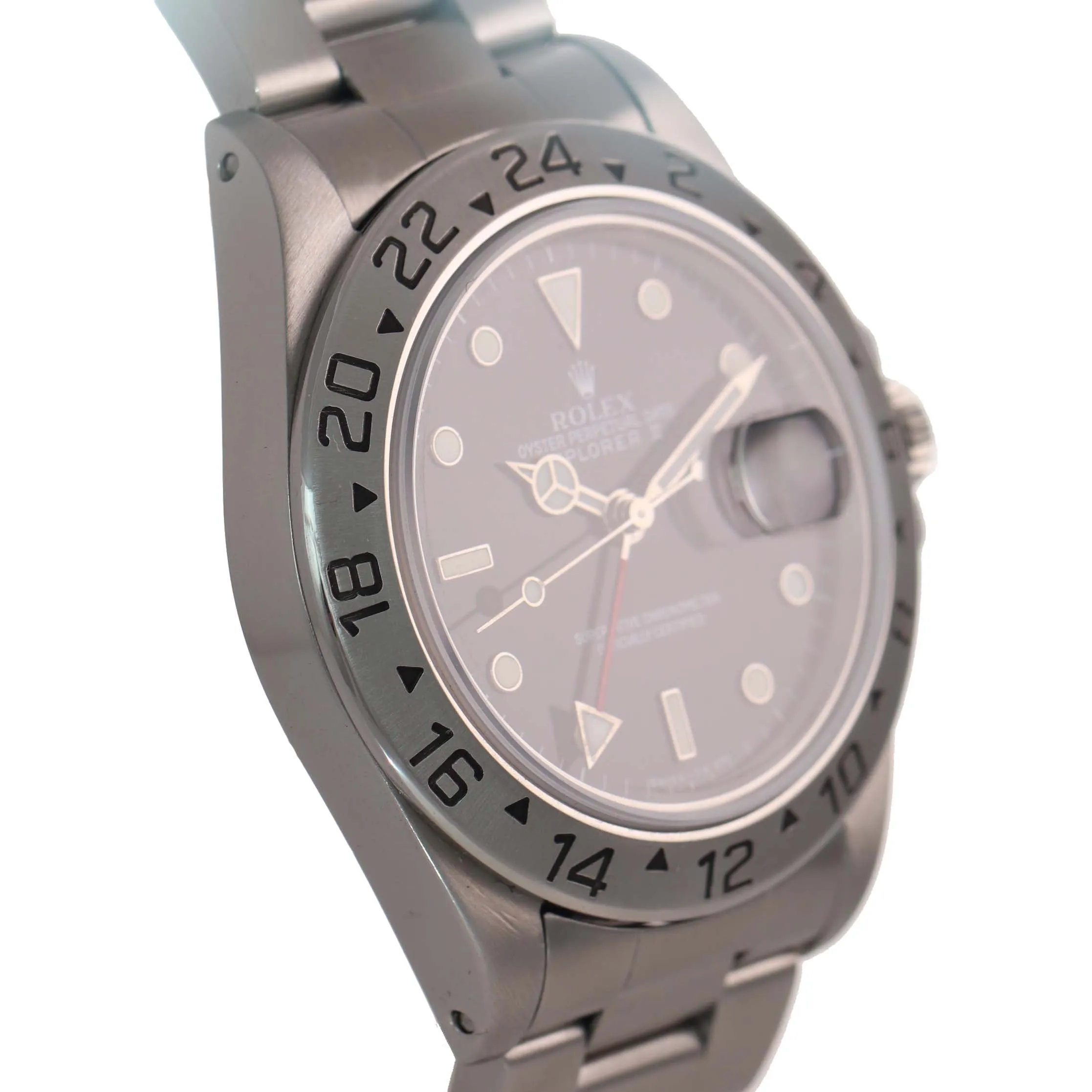 TRITIUM Rolex Explorer II 16570 Stainless Steel Black Dial GMT 40mm Watch