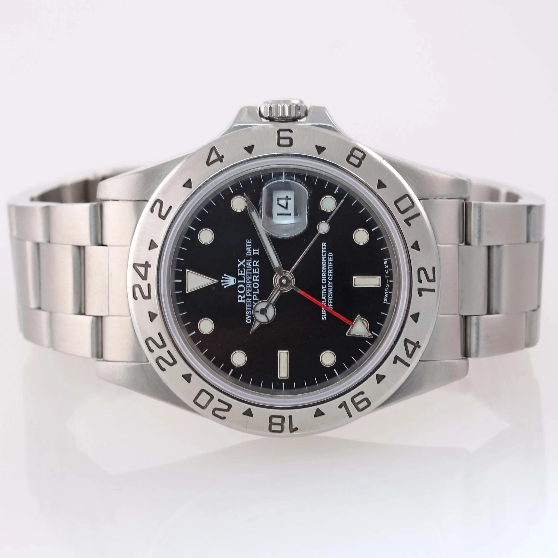 TRITIUM Rolex Explorer II 16570 Stainless Steel Black Dial GMT 40mm Watch