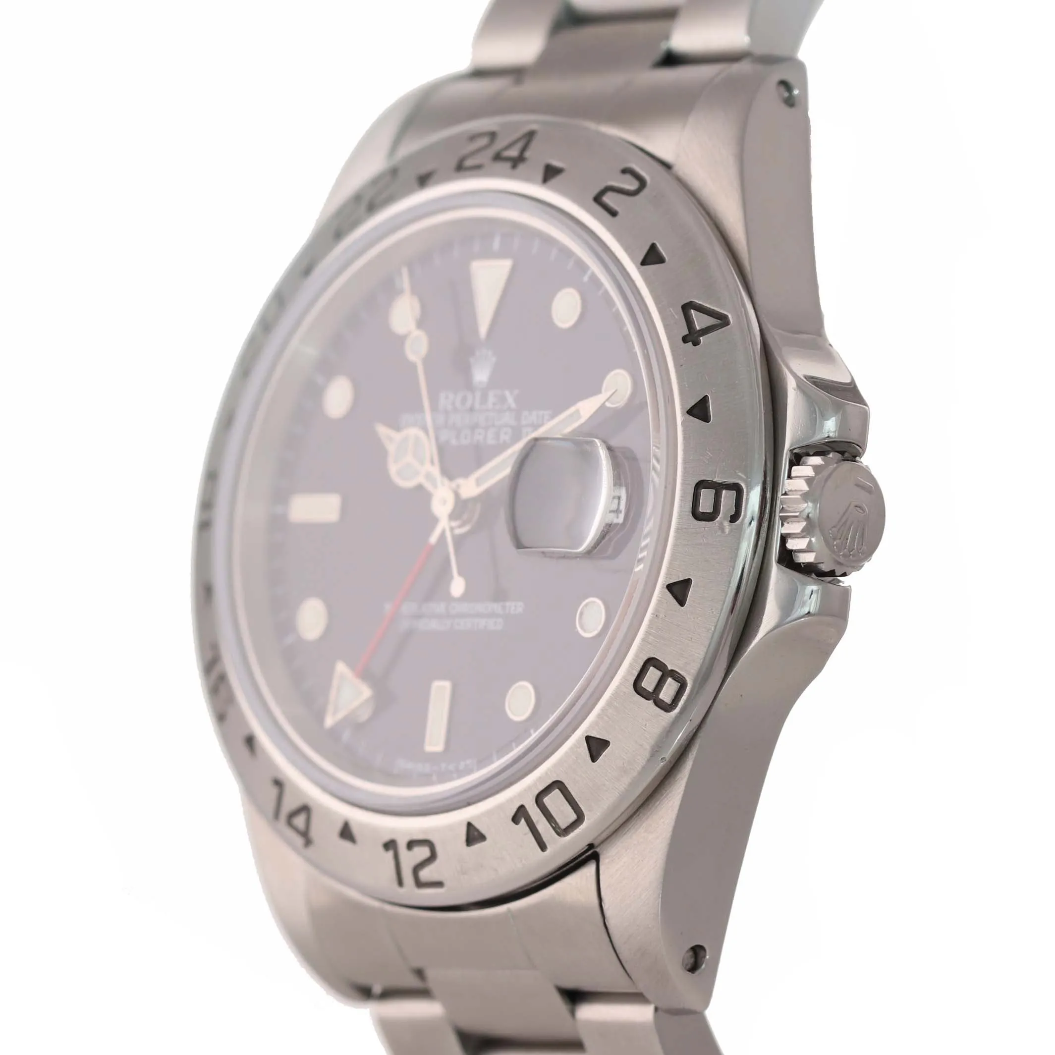 TRITIUM Rolex Explorer II 16570 Stainless Steel Black Dial GMT 40mm Watch
