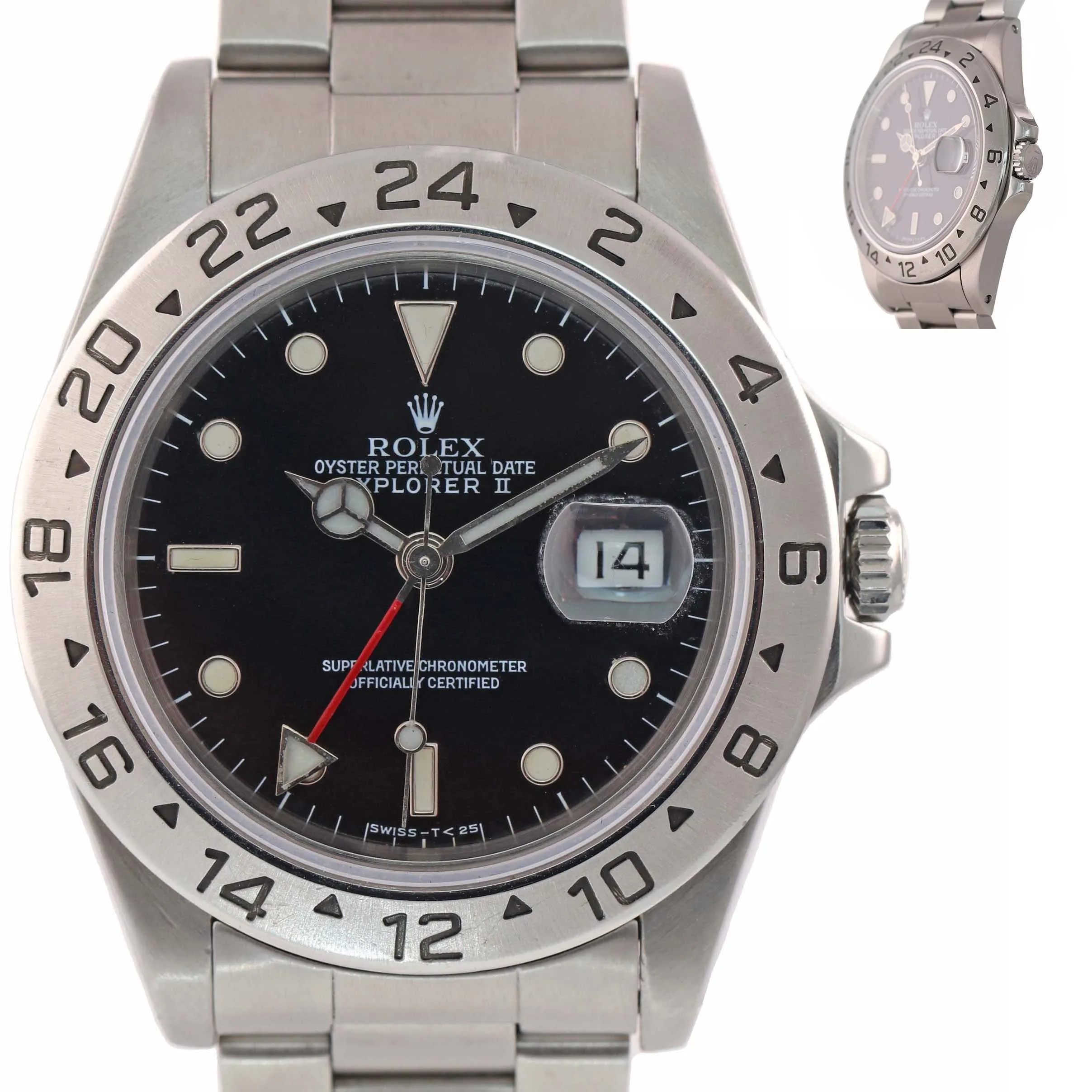 TRITIUM Rolex Explorer II 16570 Stainless Steel Black Dial GMT 40mm Watch