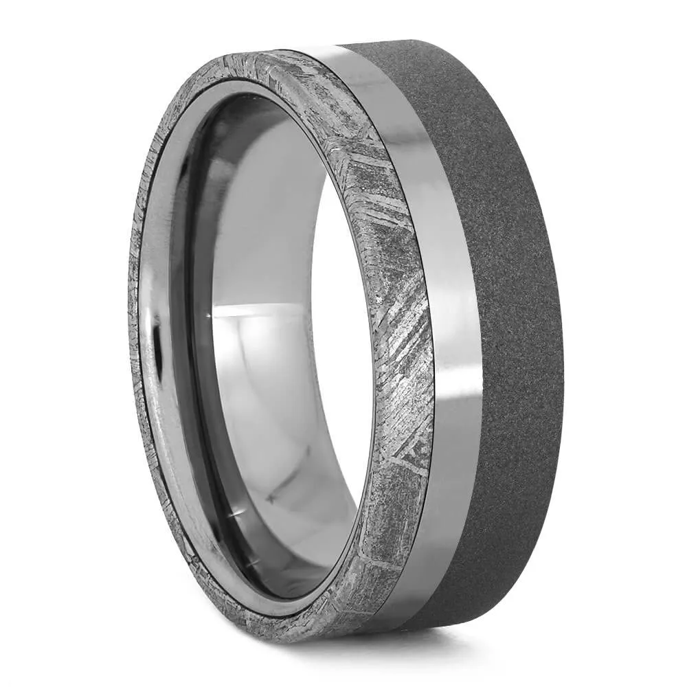 Tungsten Men's Wedding Band With Genuine Meteorite