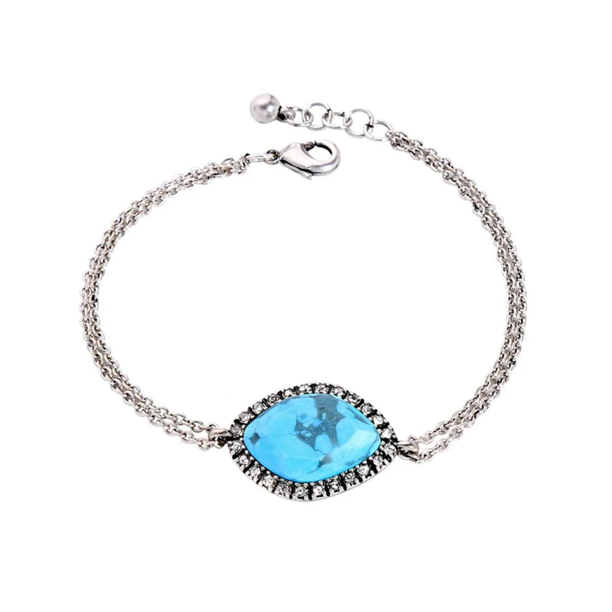 Turquoise & Cubic Zirconia Silver-Plated Adjustable Bracelet