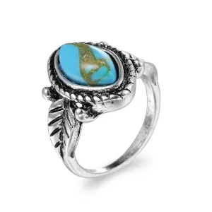 Turquoise & Silver-Plated Leaf Ring