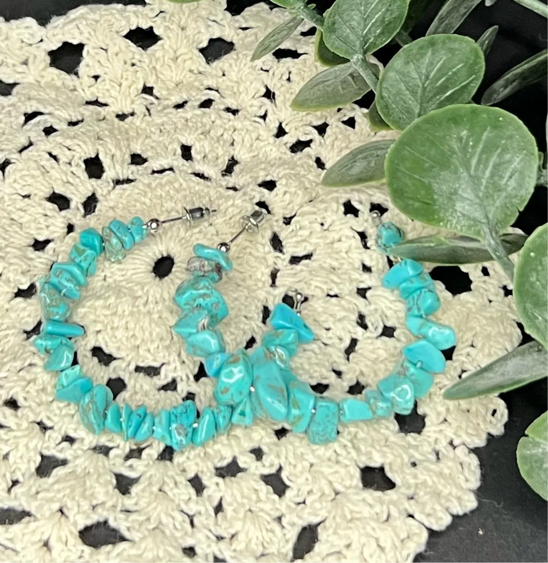Turquoise beaded hoop earrings -025