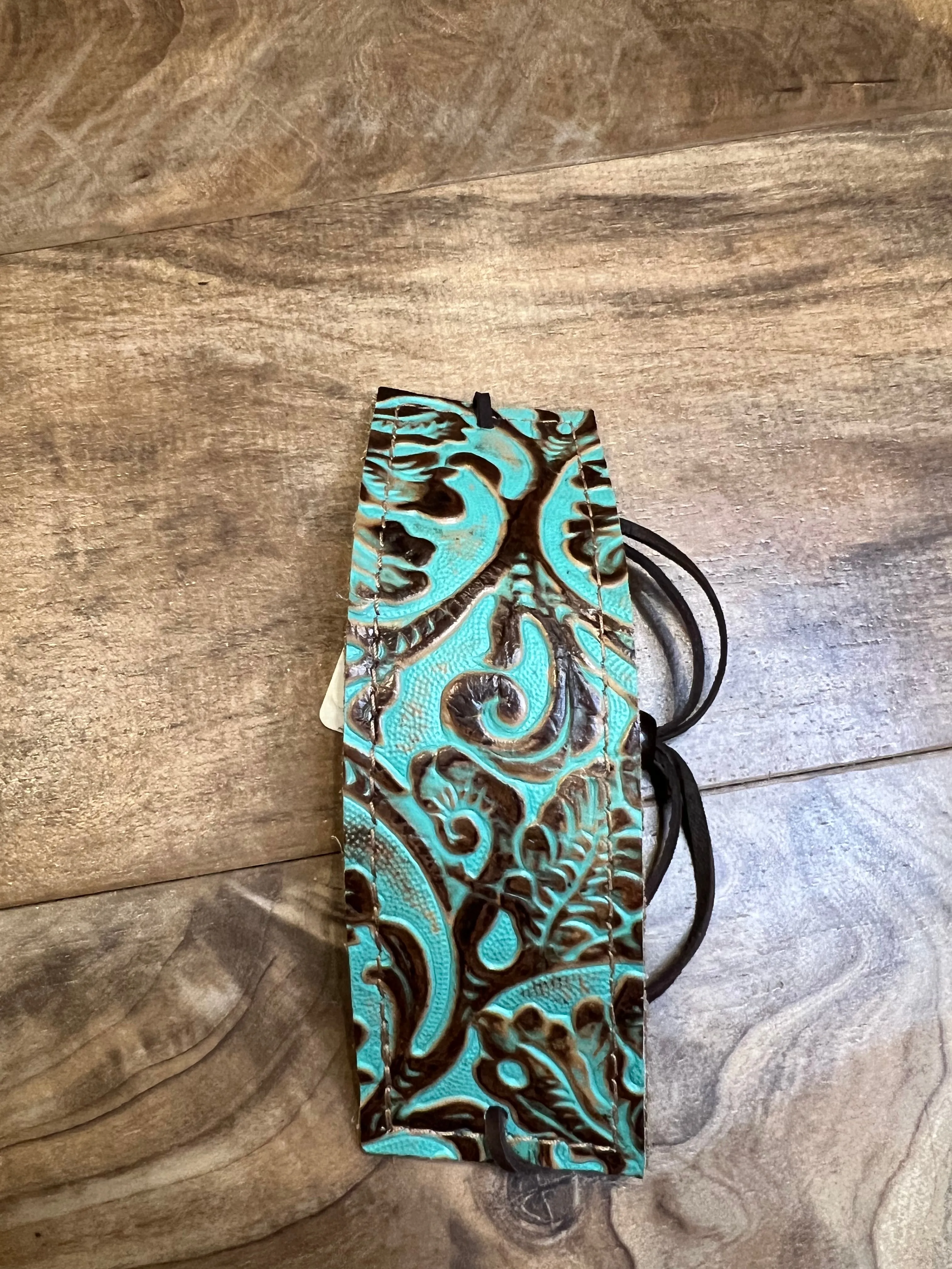 Turquoise leather adjustable cuff