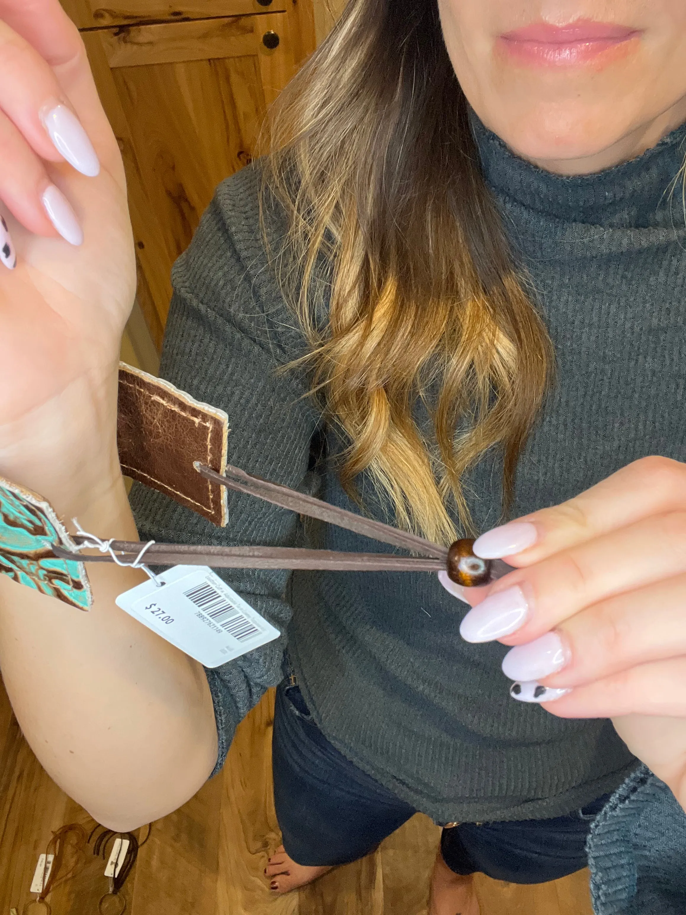Turquoise leather adjustable cuff