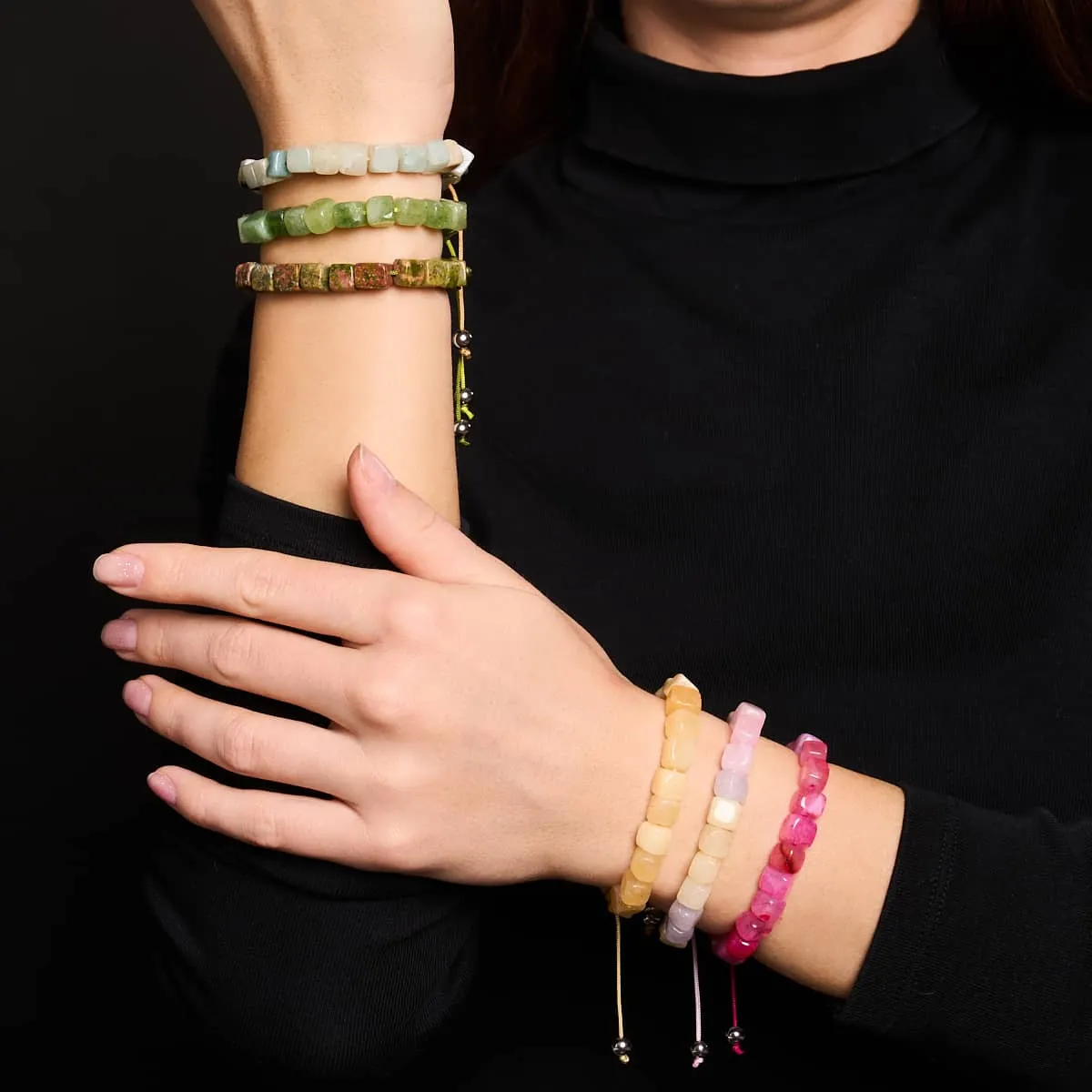 Unakite Jasper | Silver | Gemstone Pebble Macrame Bracelet