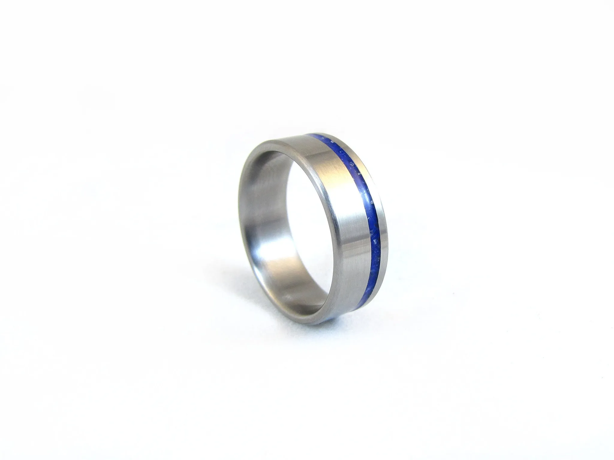 Unity (Deep Cosmic Blue) Men's Brushed Titanium And Lapis Stone Inlay Ring