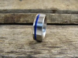 Unity (Deep Cosmic Blue) Men's Brushed Titanium And Lapis Stone Inlay Ring