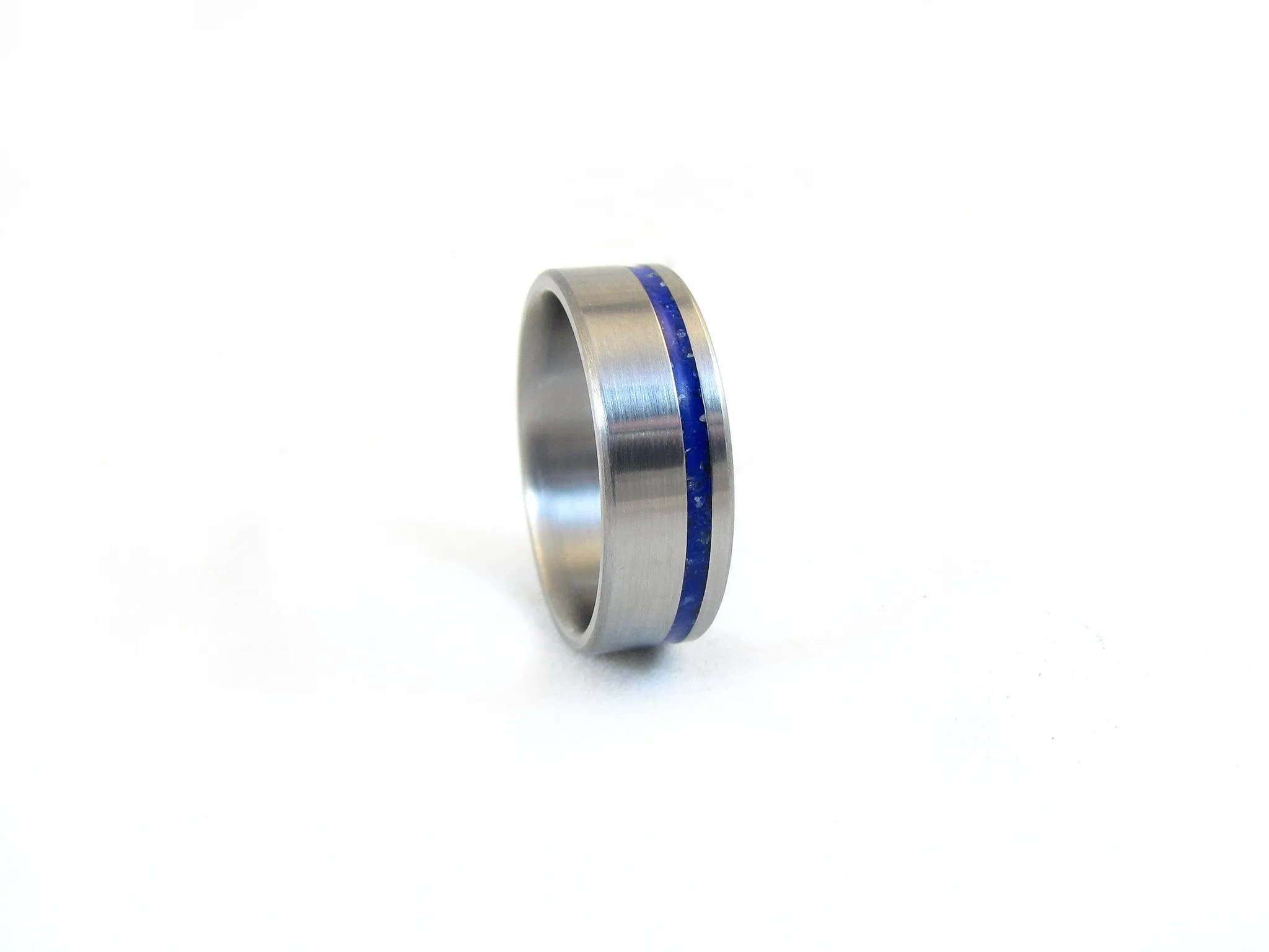 Unity (Deep Cosmic Blue) Men's Brushed Titanium And Lapis Stone Inlay Ring