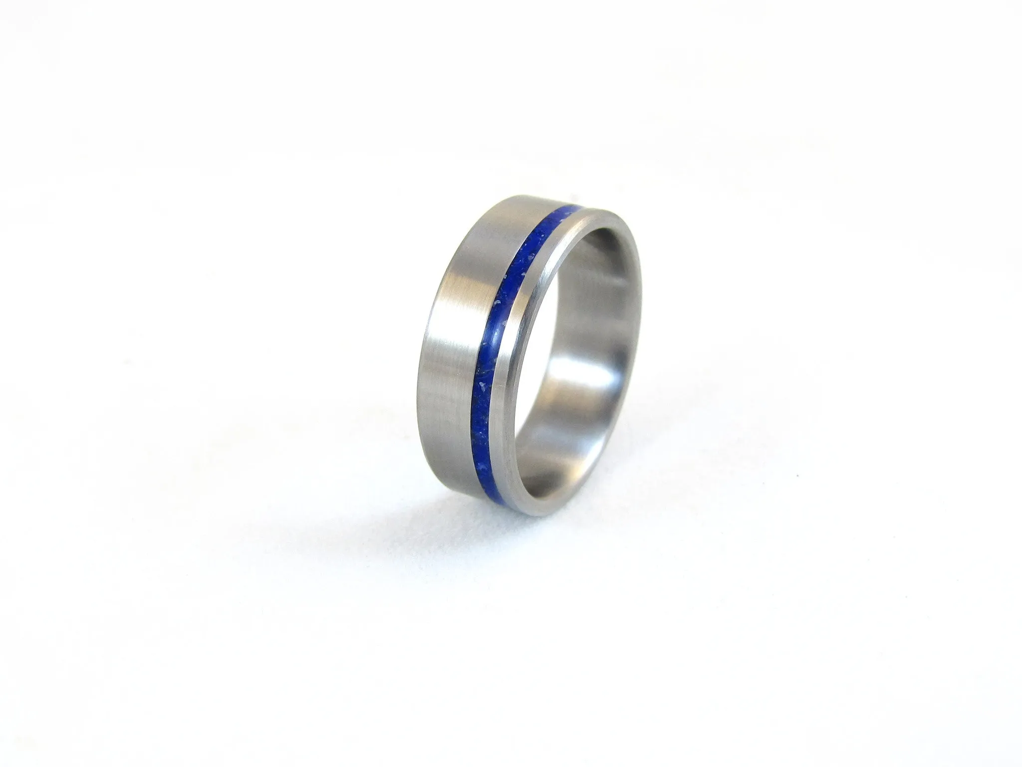 Unity (Deep Cosmic Blue) Men's Brushed Titanium And Lapis Stone Inlay Ring