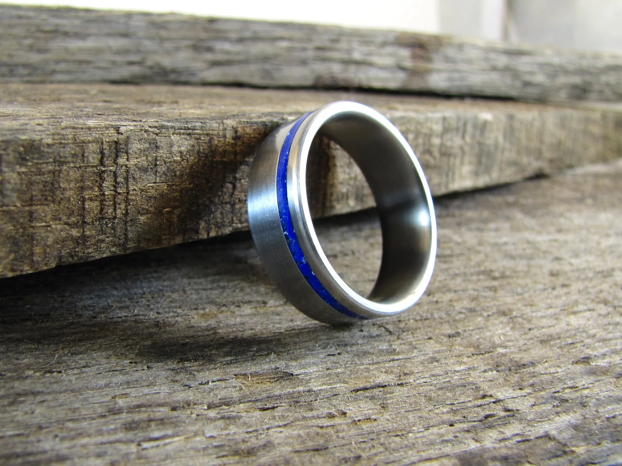 Unity (Deep Cosmic Blue) Men's Brushed Titanium And Lapis Stone Inlay Ring