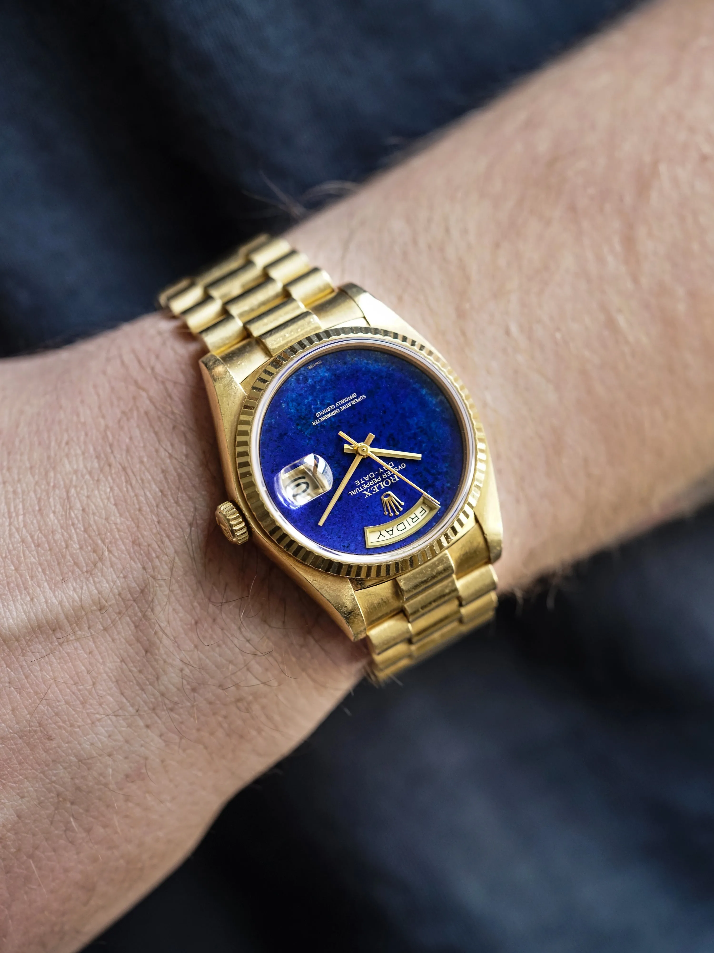 *Unpolished* 1979 Rolex Day-Date (Ref. 18038) 18k YG Lapis Dial