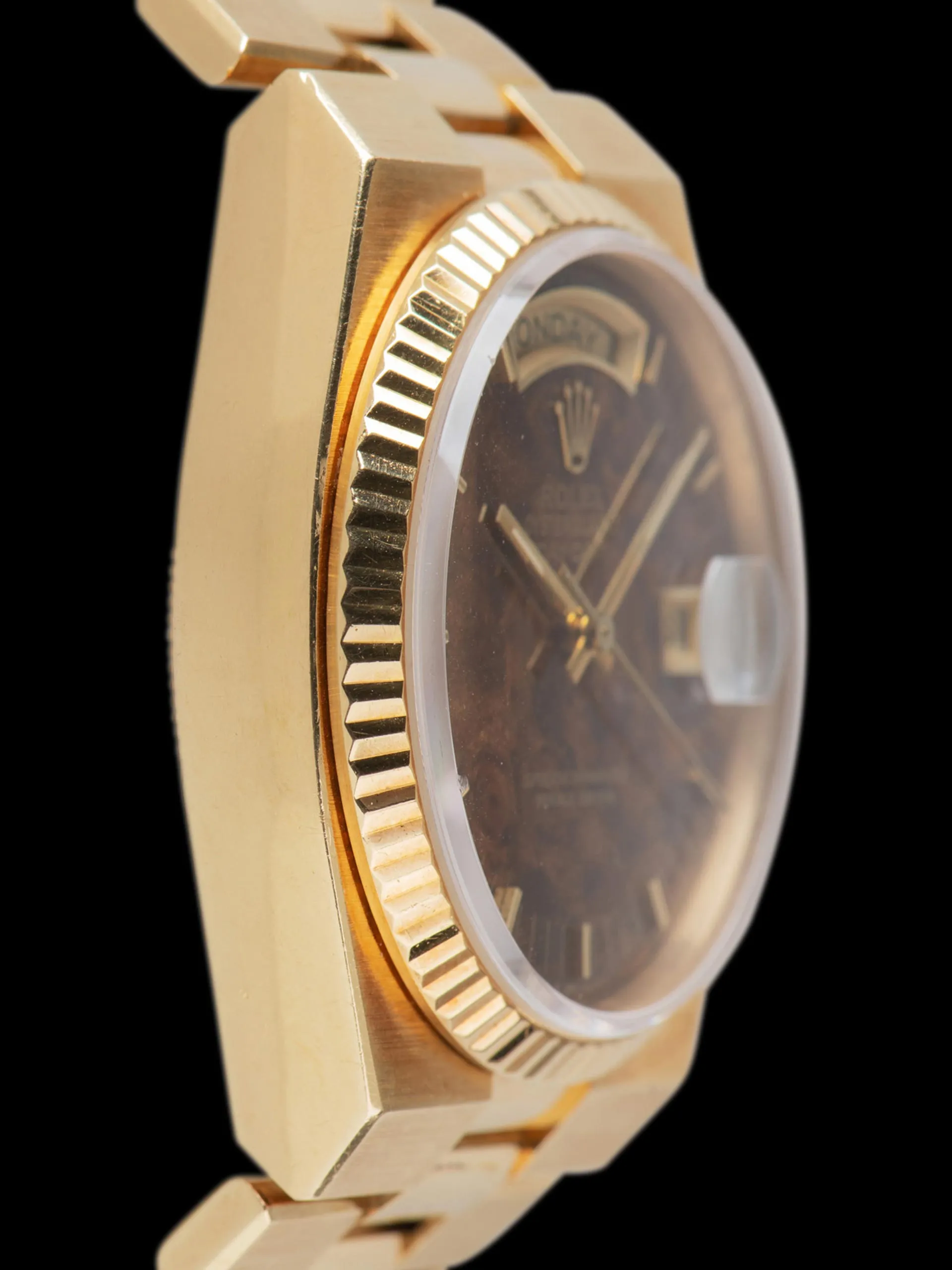 *Unpolished* 1979 Rolex Oysterquartz Day-Date 18K YG (Ref. 19018) Burlwood Dial W/ Box & Papers