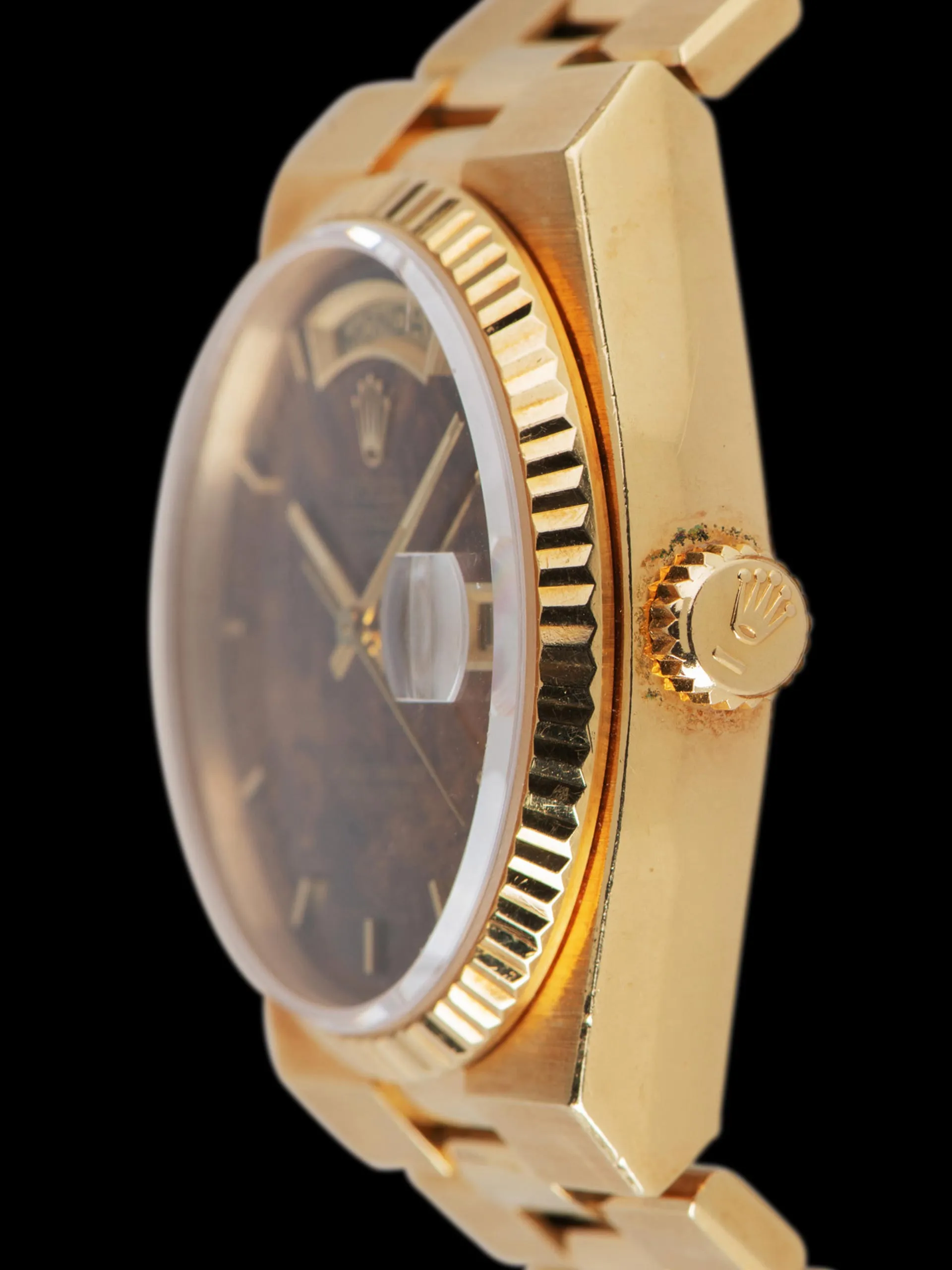 *Unpolished* 1979 Rolex Oysterquartz Day-Date 18K YG (Ref. 19018) Burlwood Dial W/ Box & Papers