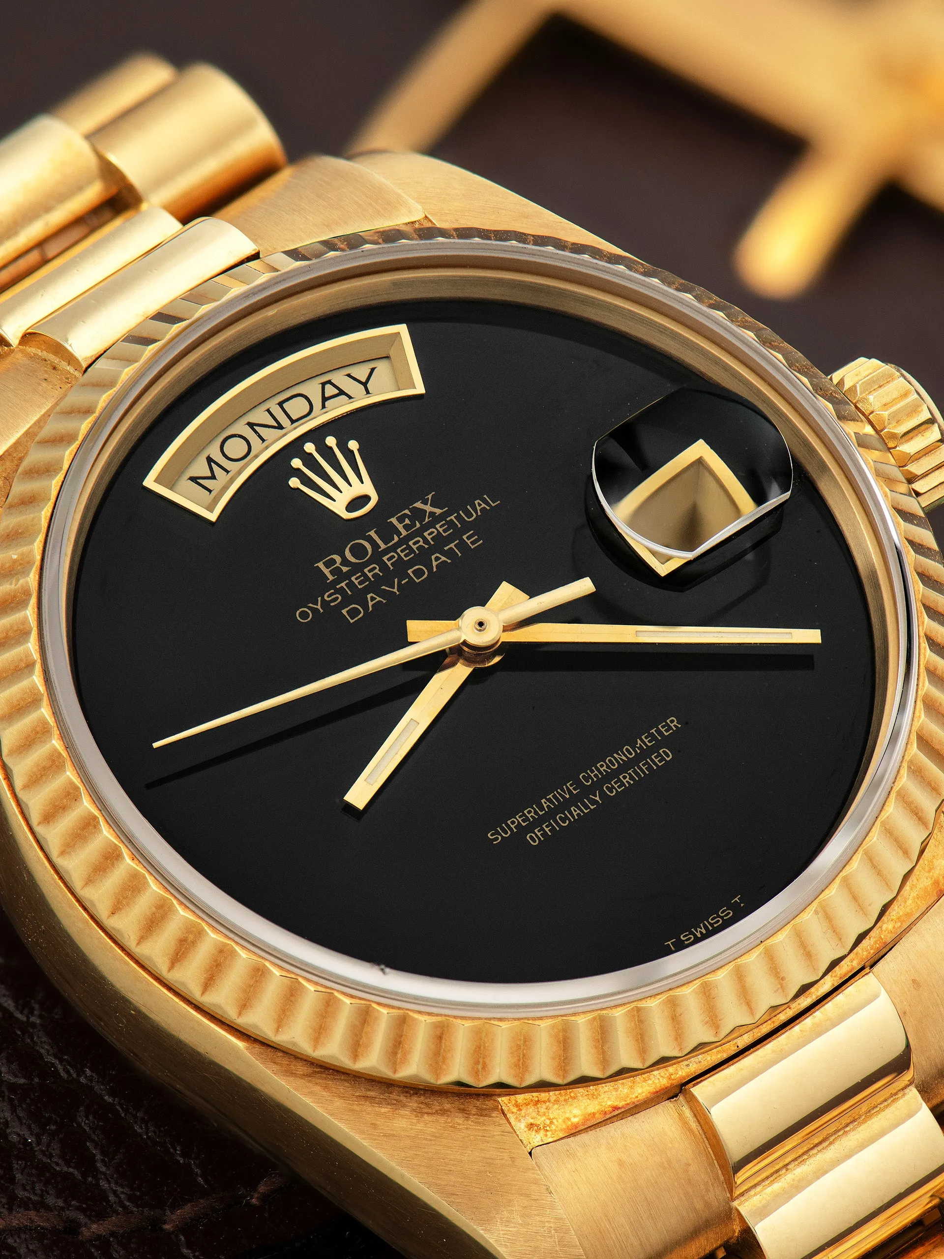 *Unpolished* 1986 Rolex Day-Date 18K YG (Ref. 18038) Onyx Stone Dial W/ Box & Papers
