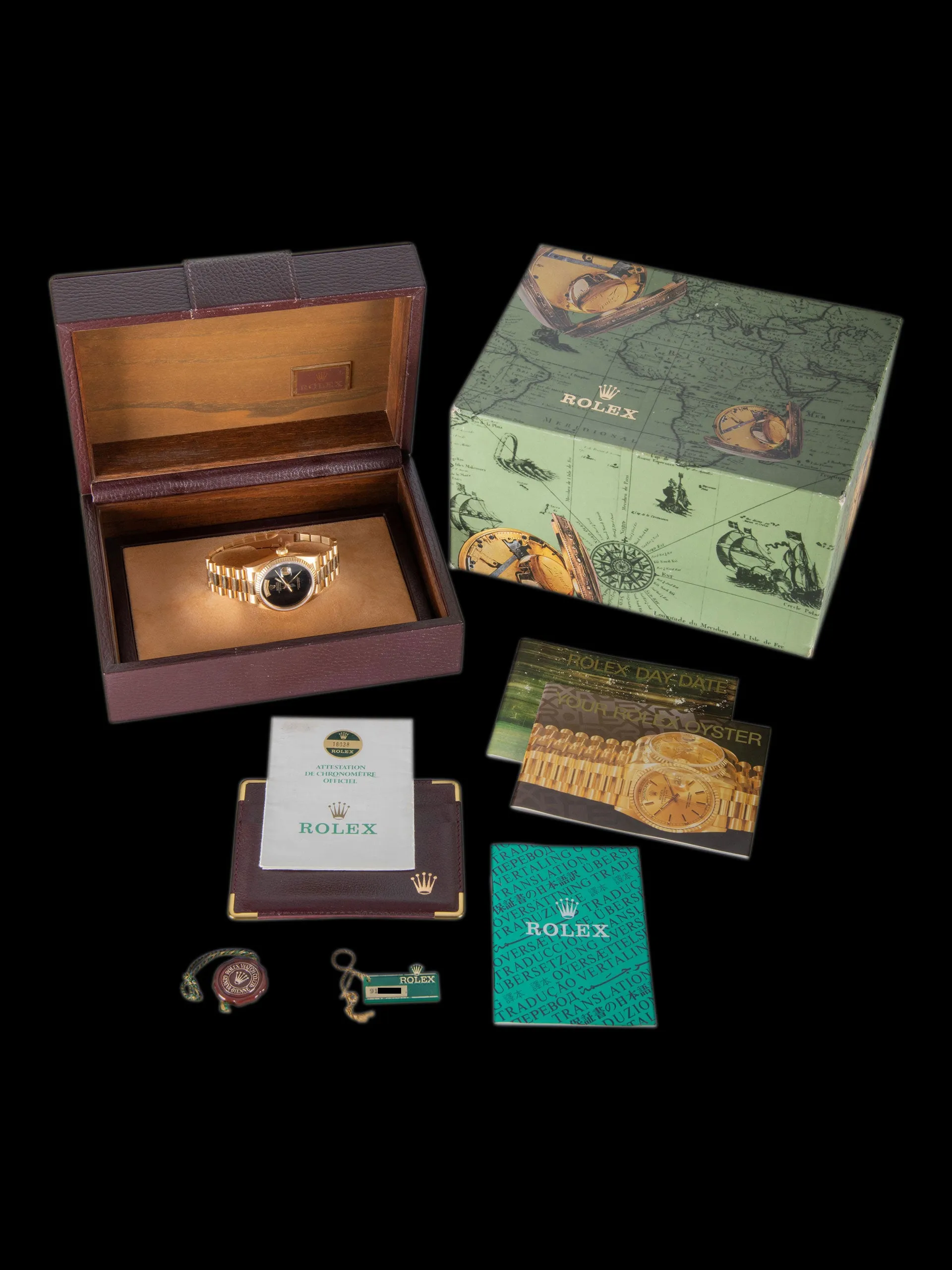 *Unpolished* 1986 Rolex Day-Date 18K YG (Ref. 18038) Onyx Stone Dial W/ Box & Papers
