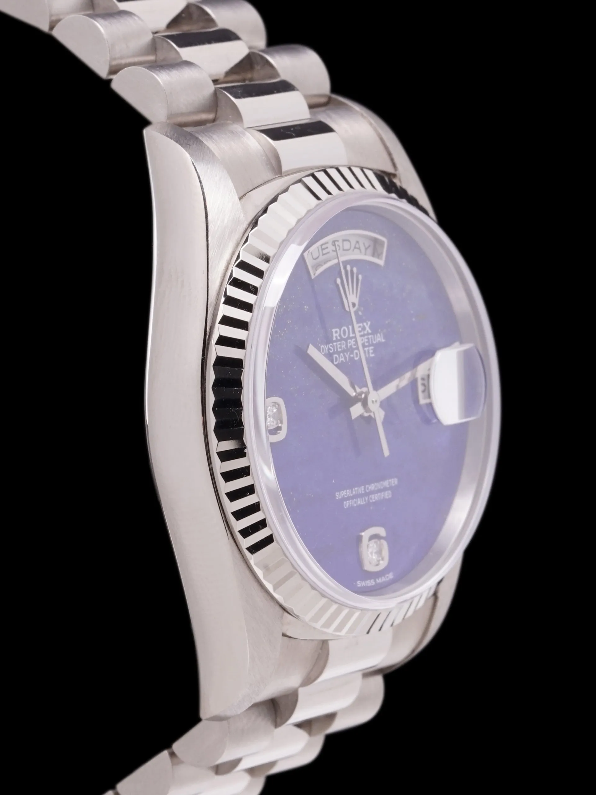 *Unpolished* 1991 Rolex Day-Date (Ref. 18239) 18k WG Lapis Dial W/ Box, Hangtags & RSC Card