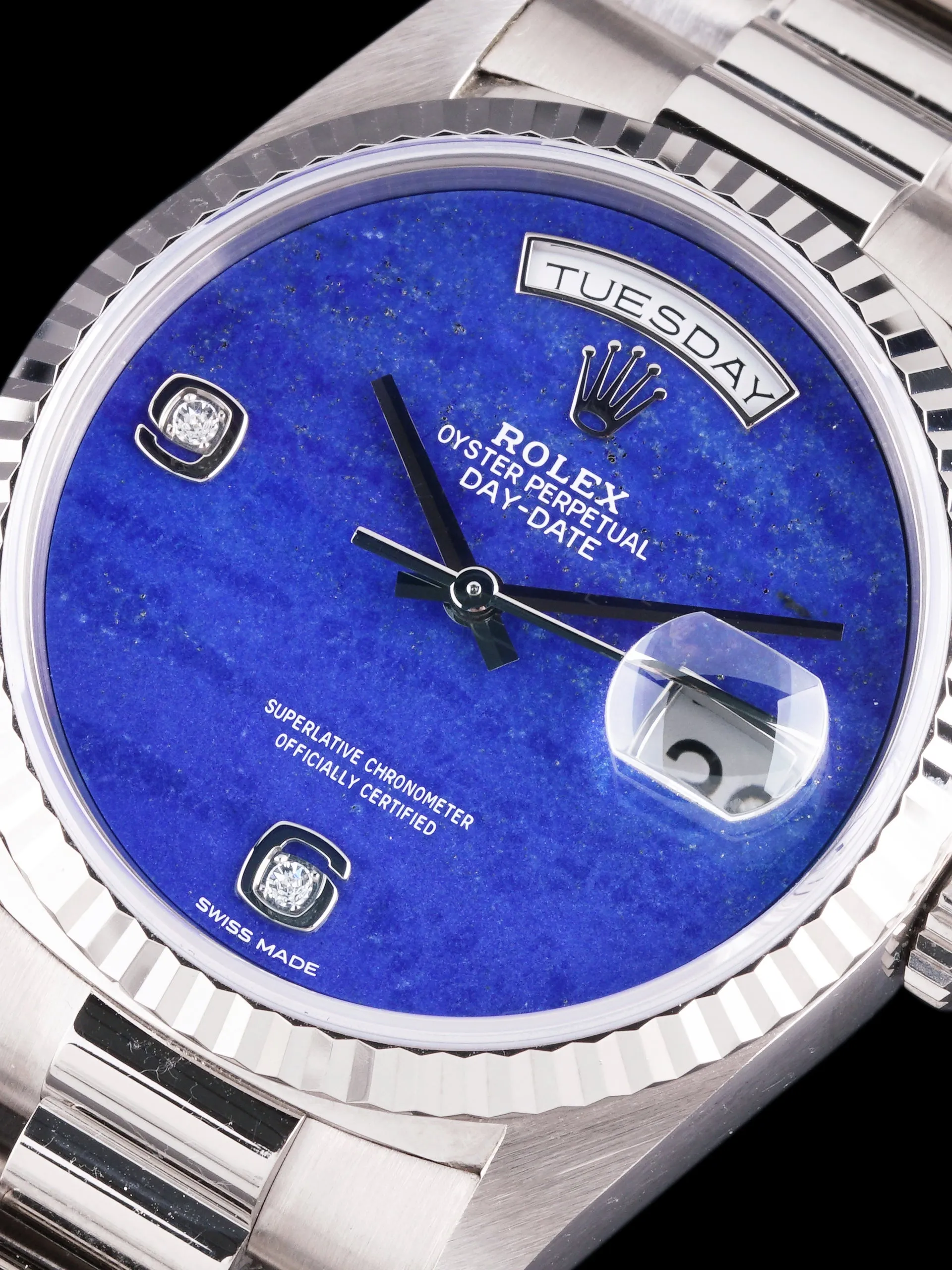 *Unpolished* 1991 Rolex Day-Date (Ref. 18239) 18k WG Lapis Dial W/ Box, Hangtags & RSC Card