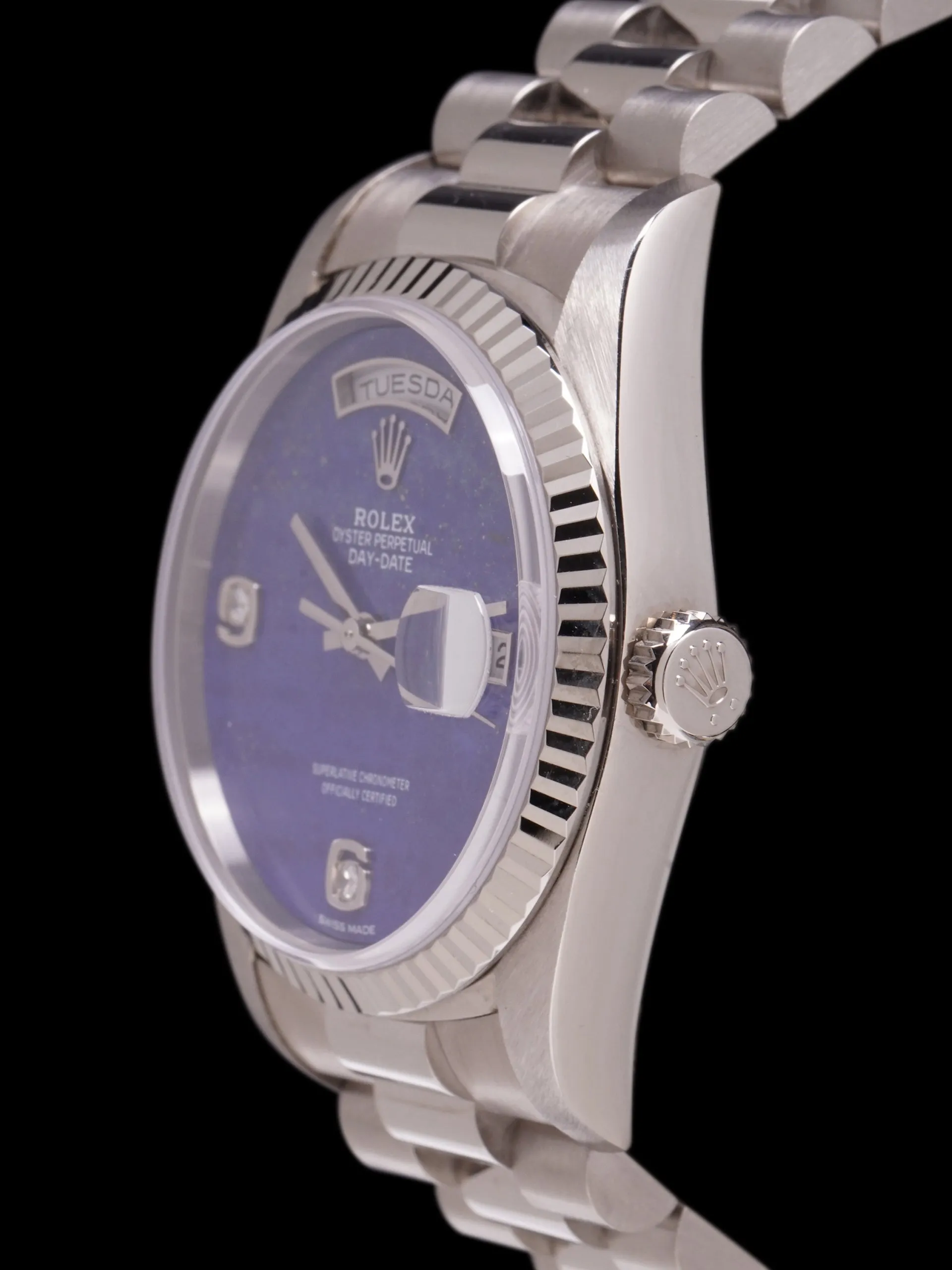 *Unpolished* 1991 Rolex Day-Date (Ref. 18239) 18k WG Lapis Dial W/ Box, Hangtags & RSC Card