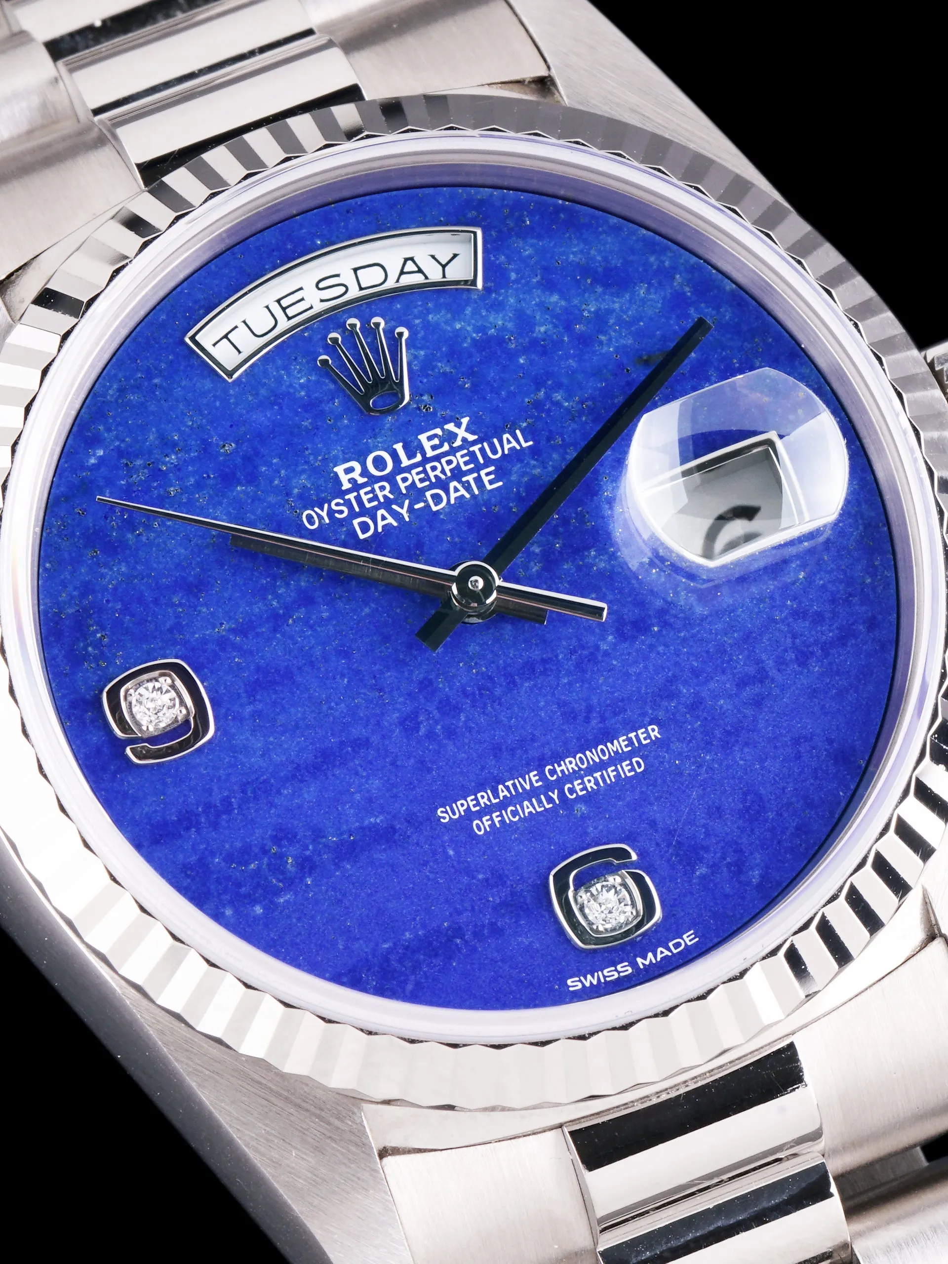 *Unpolished* 1991 Rolex Day-Date (Ref. 18239) 18k WG Lapis Dial W/ Box, Hangtags & RSC Card