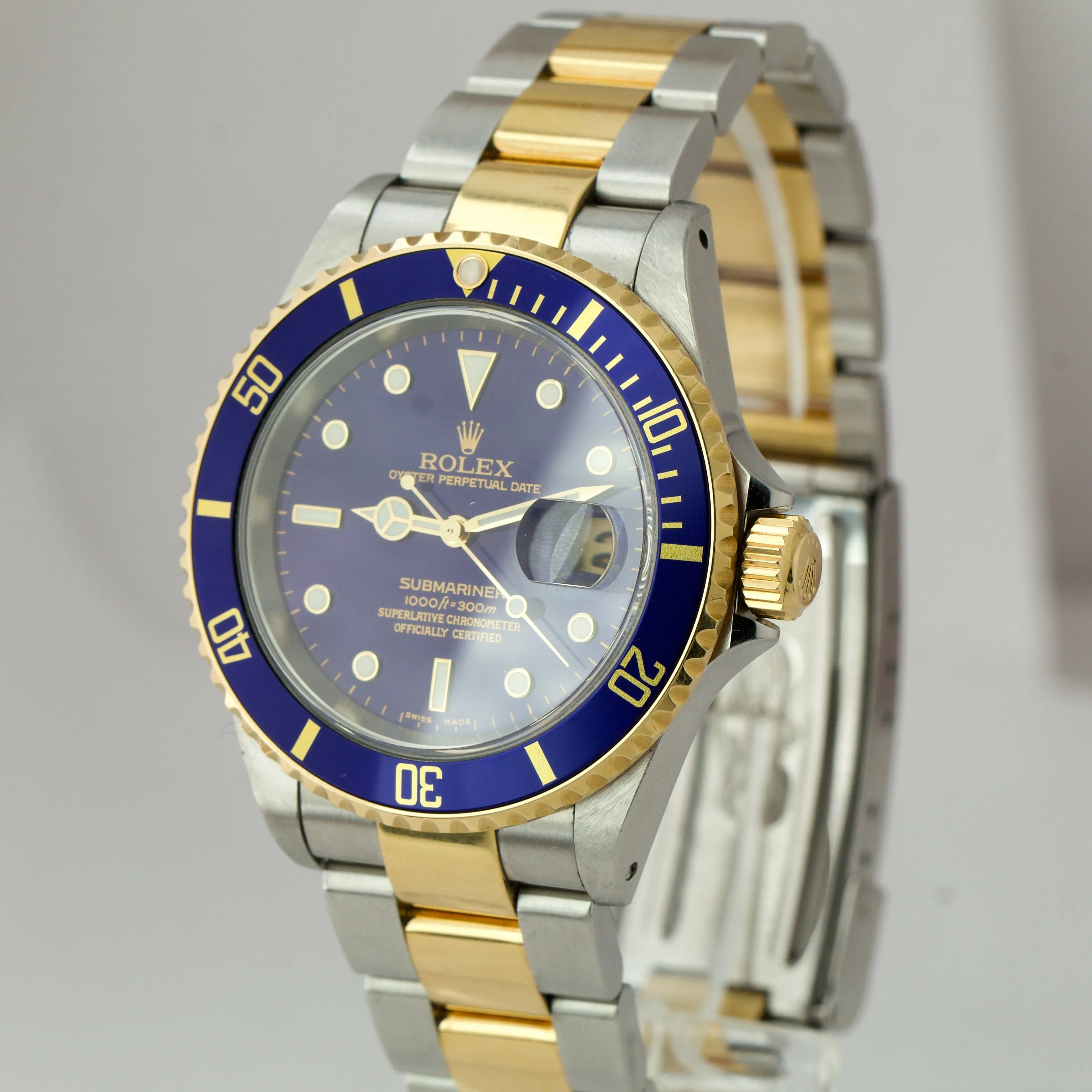 UNPOLISHED 2003 Rolex Submariner Date Steel GOLD THRU Blue 40mm Watch 16613 BP