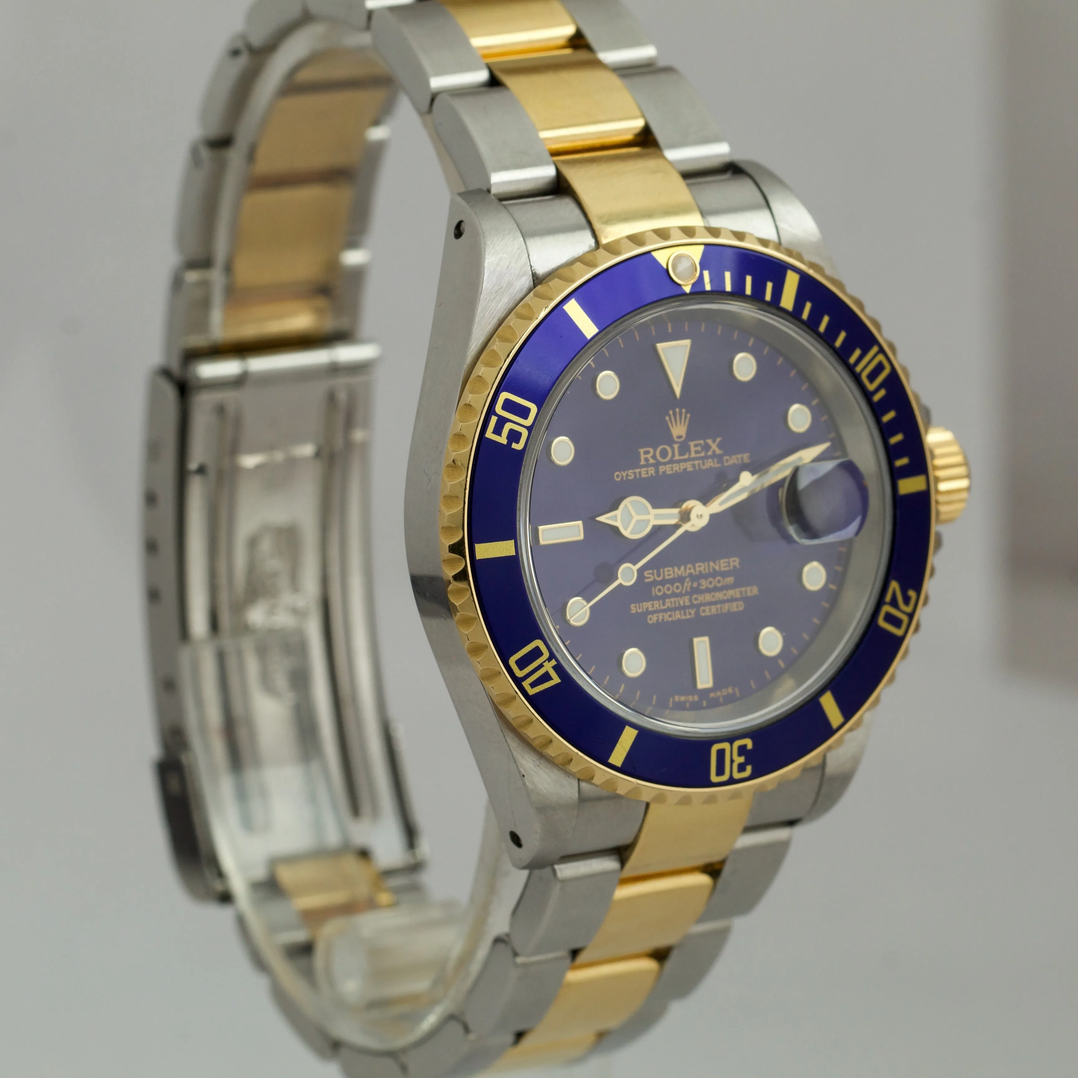 UNPOLISHED 2003 Rolex Submariner Date Steel GOLD THRU Blue 40mm Watch 16613 BP
