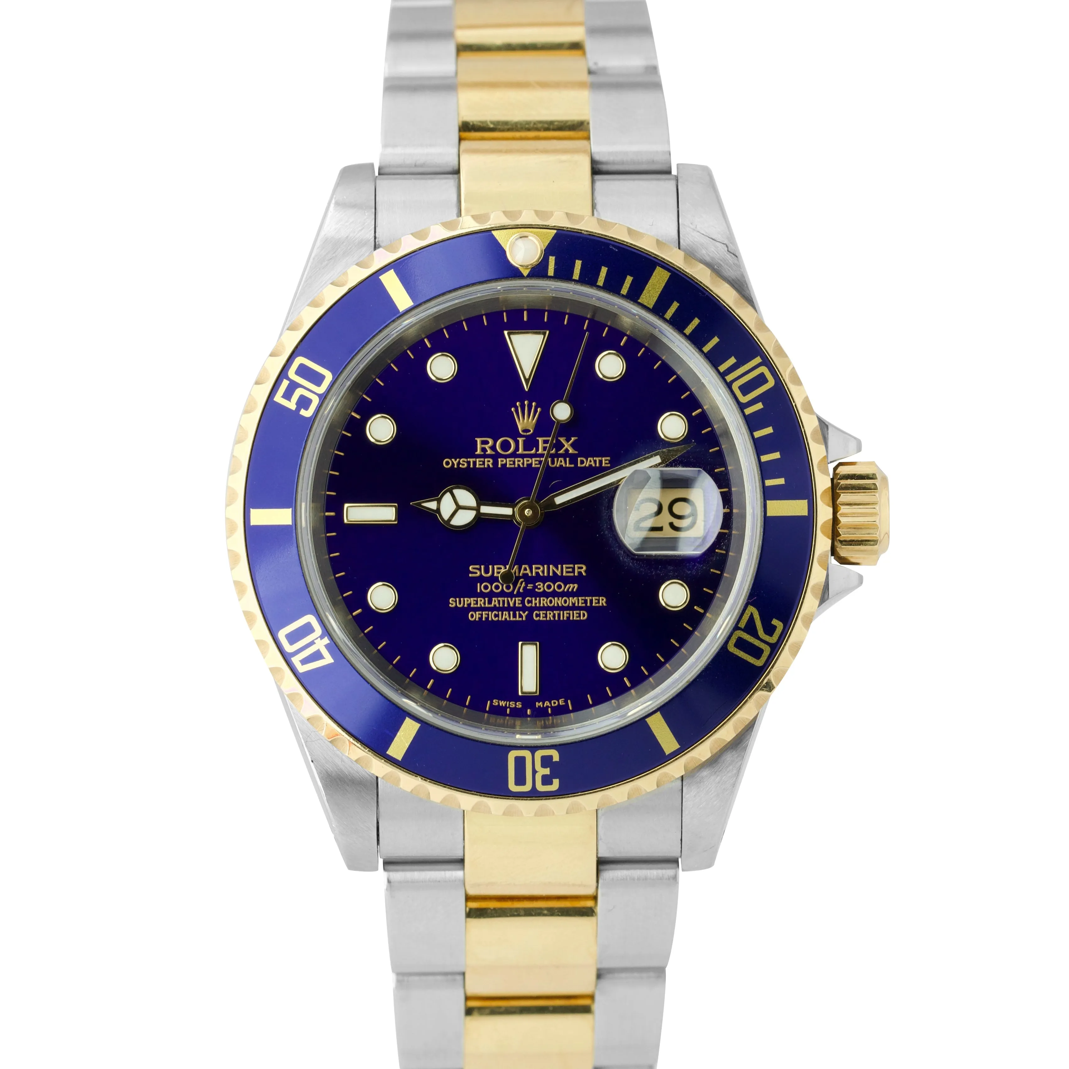 UNPOLISHED 2003 Rolex Submariner Date Steel GOLD THRU Blue 40mm Watch 16613 BP