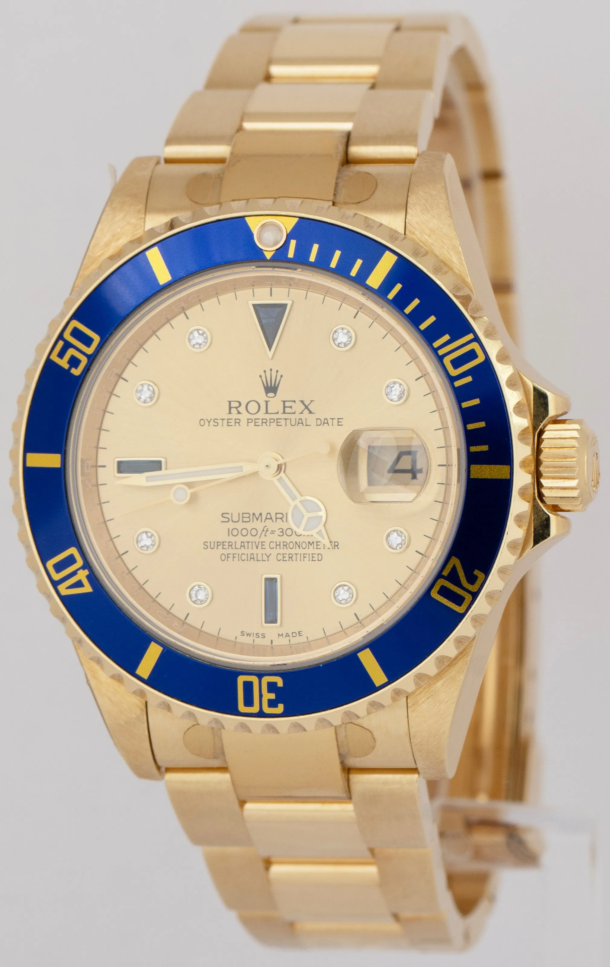 UNPOLISHED 2007 Rolex Submariner Date CHAMPAGNE SERTI REHAUT Blue Watch 16618